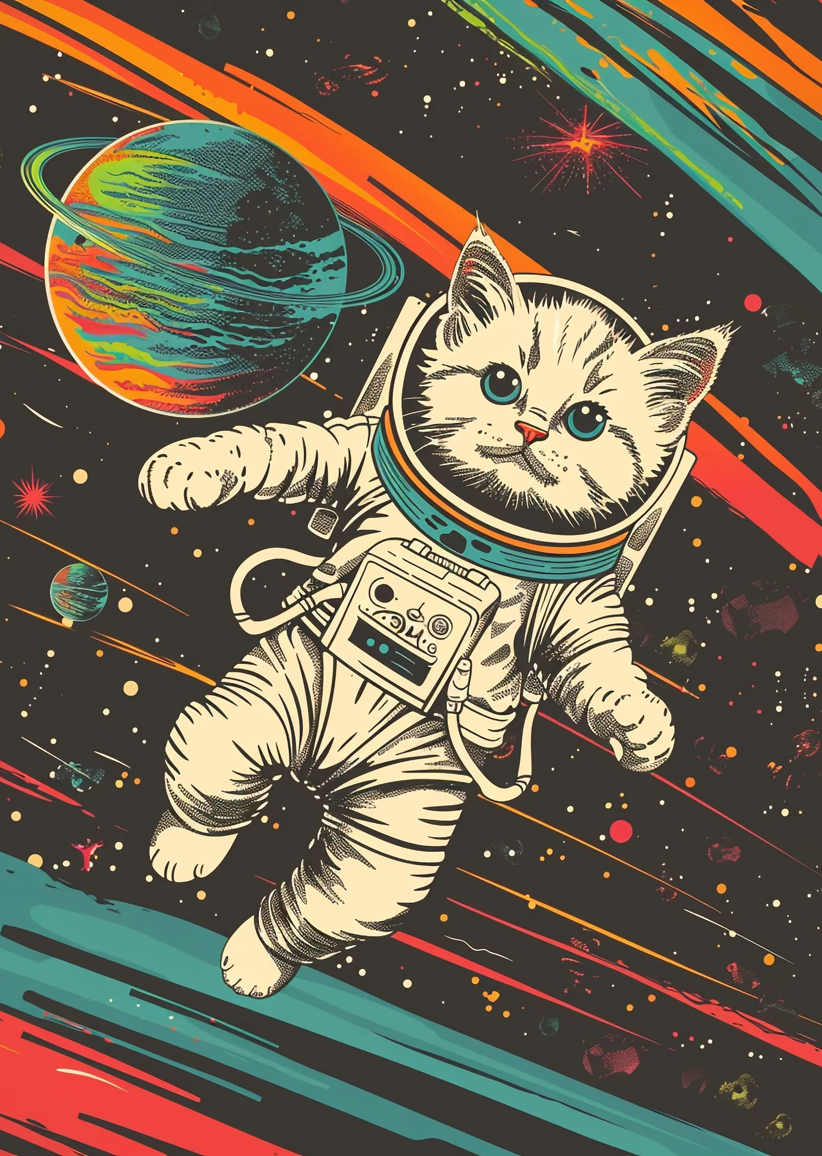 Uzayda Kedi Astronotu metal tablo