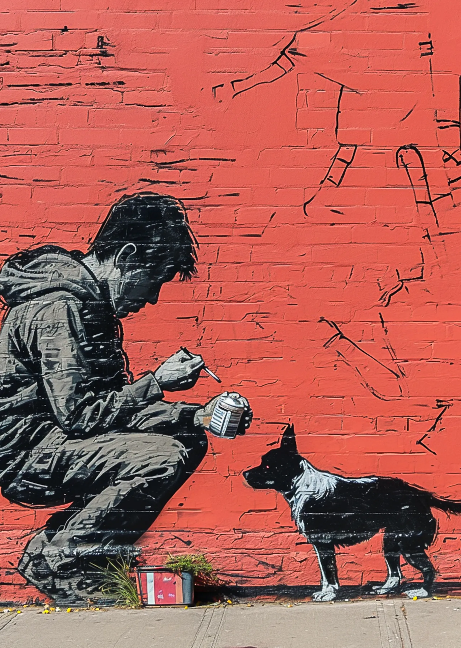 Banksy: Duvarın Yanında Adam ve Köpek metal tablo