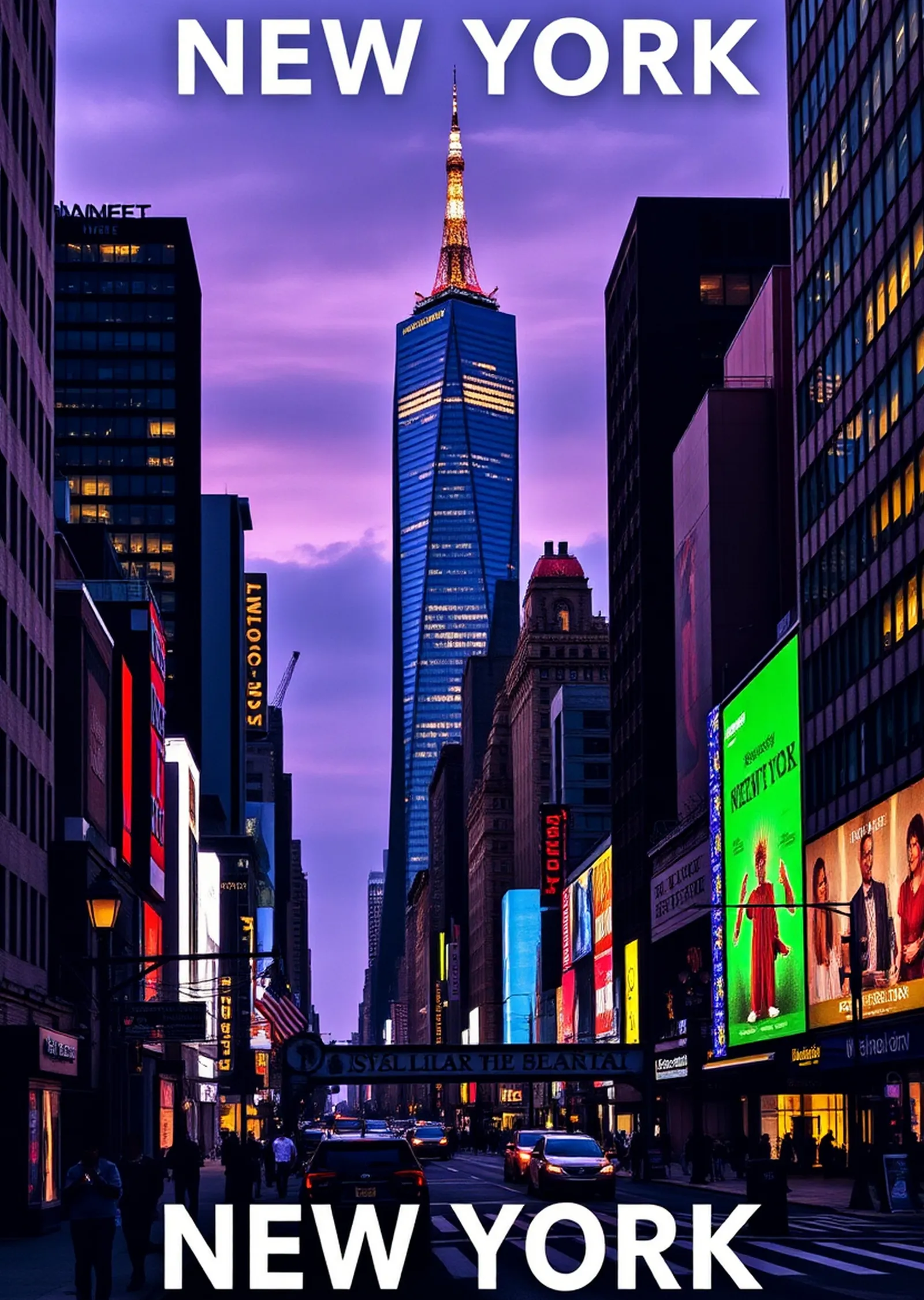 New York Gökdelenleri ve Işıklar metal tablo