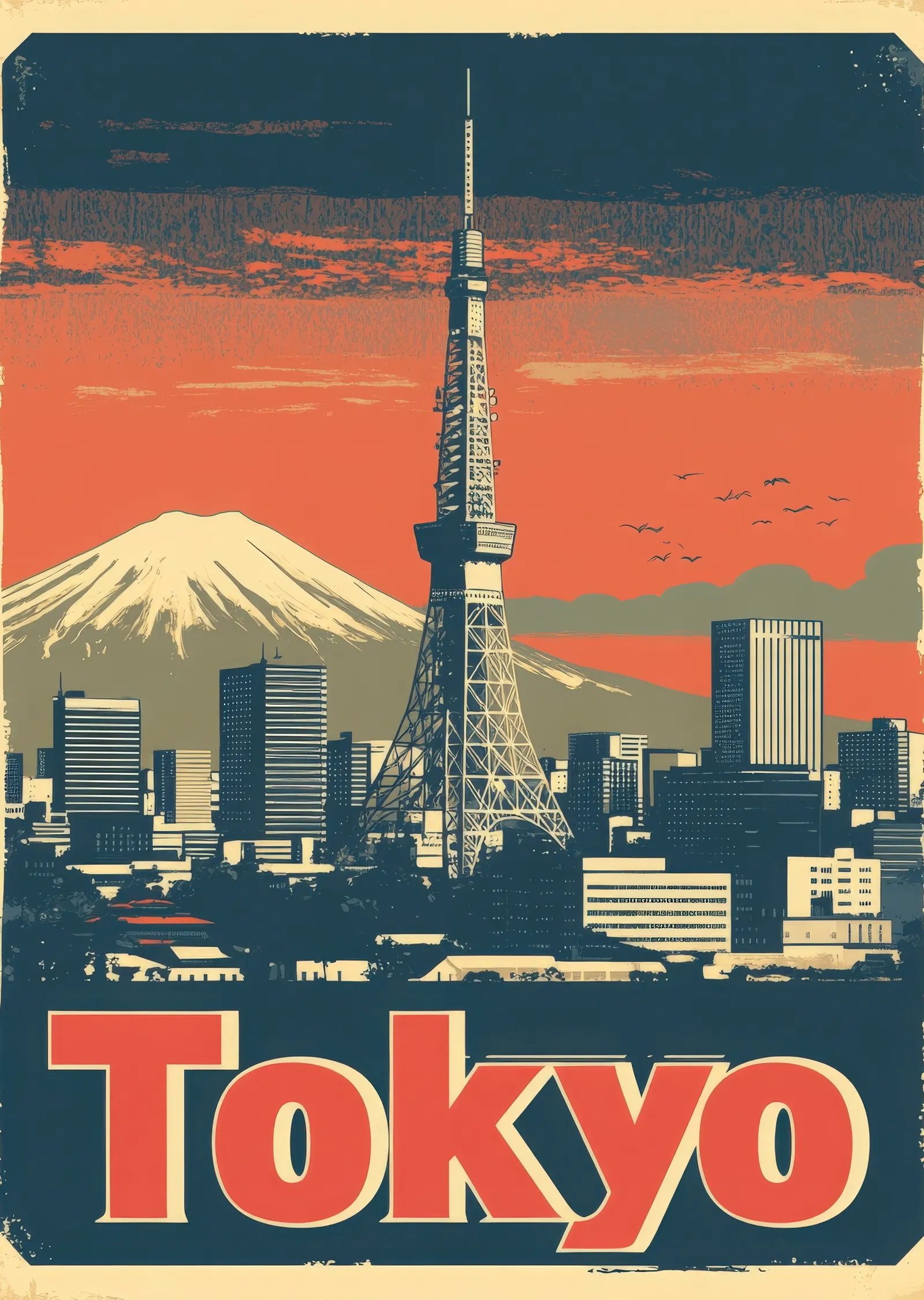 Tokyo: Tokyo Kulesi ve Fuji Dağı metal tablo