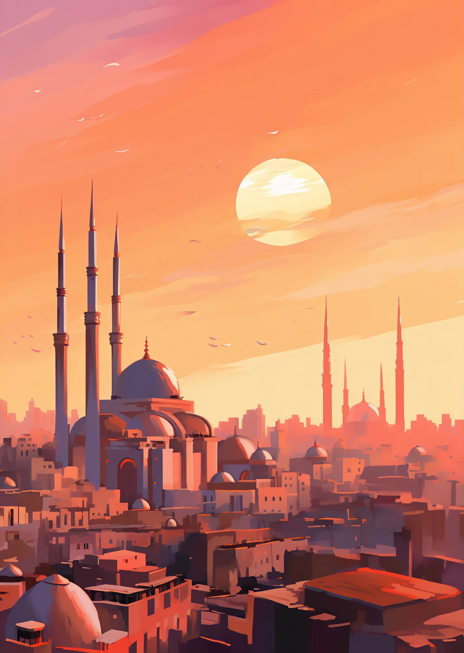 Turuncu Gökyüzünde İstanbul Silueti metal tablo