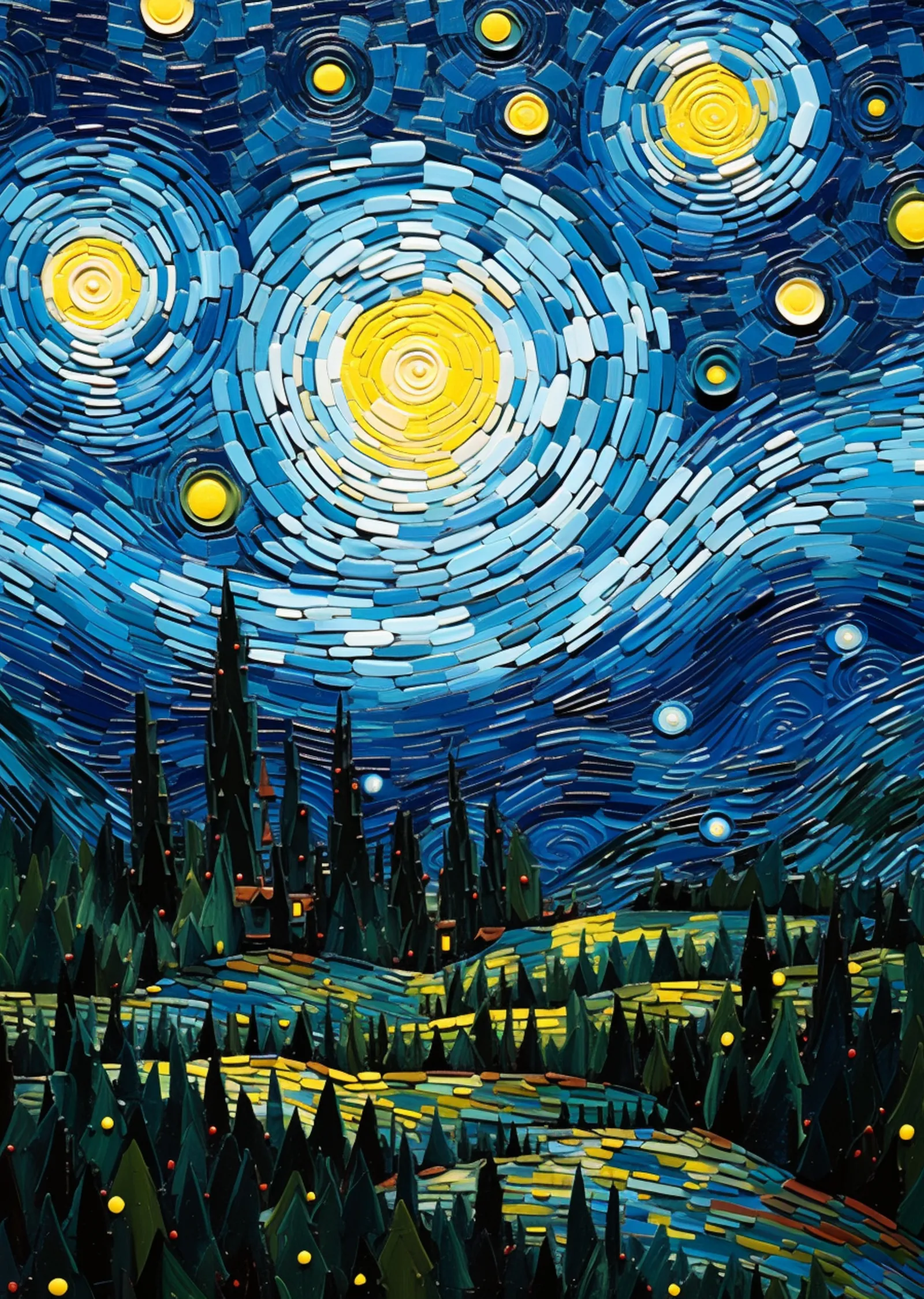 Van Gogh Yıldızlı Gece - Mavi ve Sarı Tonlu Yıldızlı Gece metal tablo