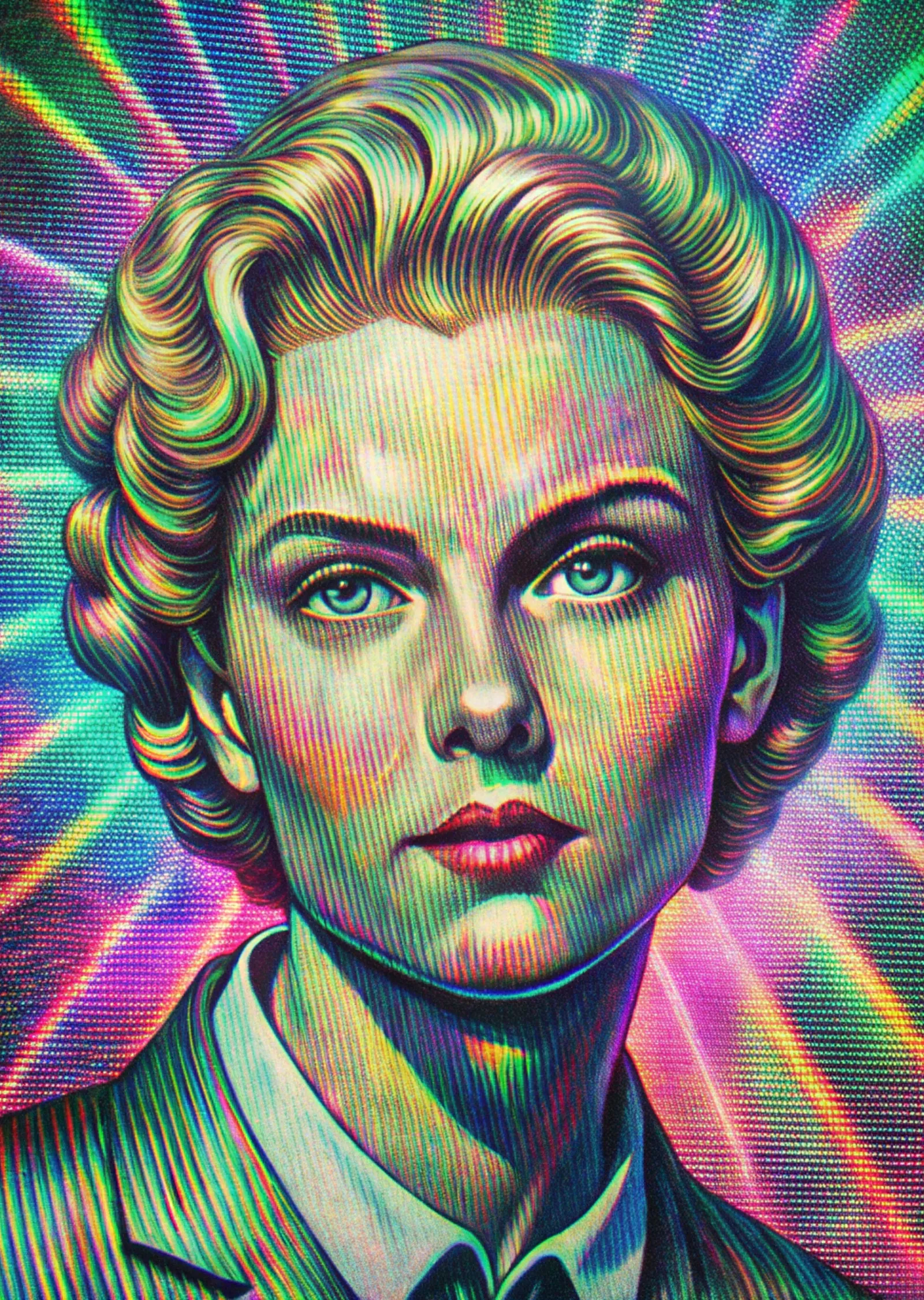 Neon Renkli Retro Kadın Portresi metal tablo