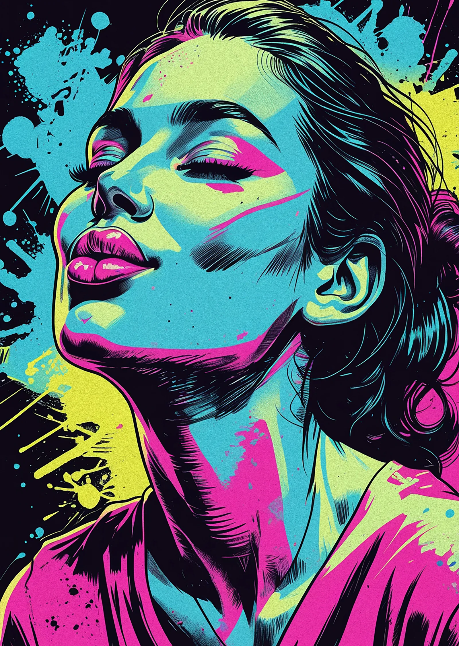 Neon Rüya: Modern Kadın Portresi metal tablo