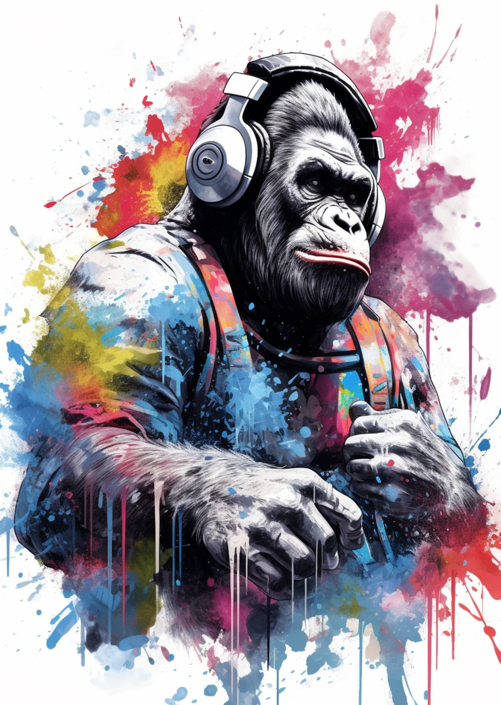 Kulaklıklı Goril DJ metal tablo