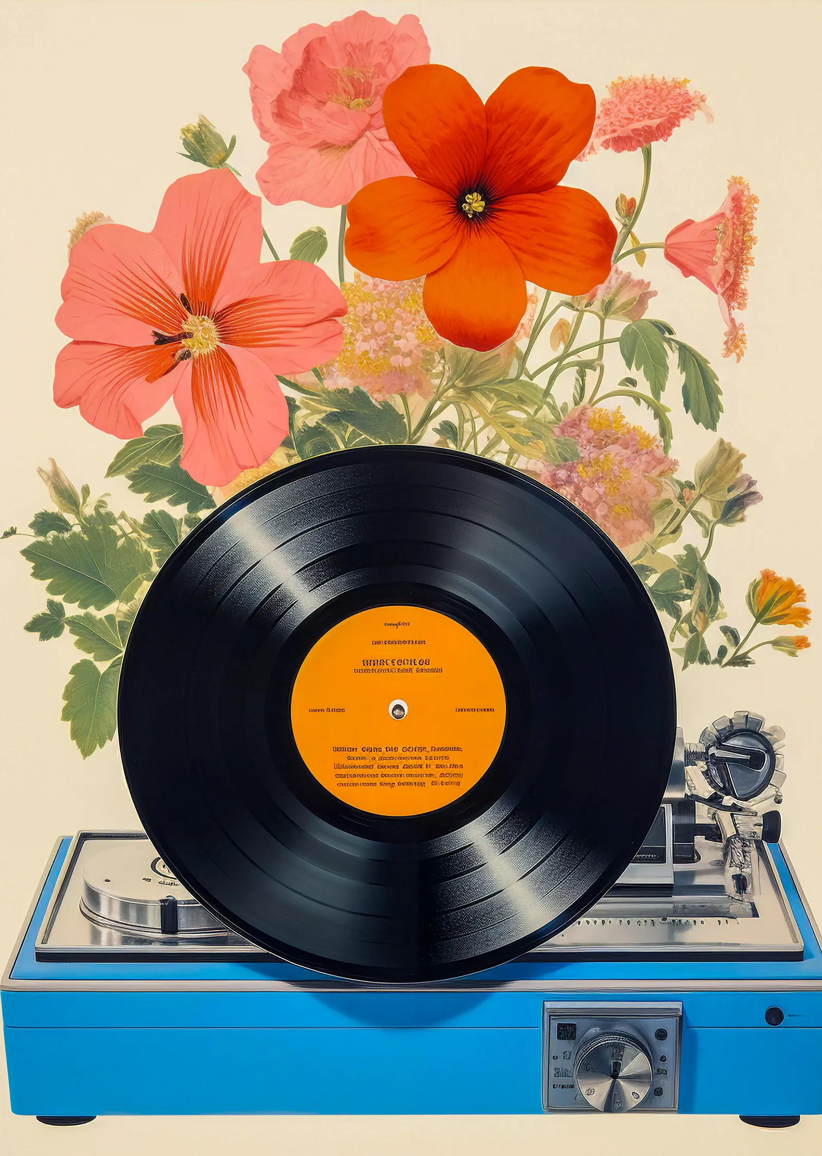 Vinil Plak Çiçek Sanatı metal tablo