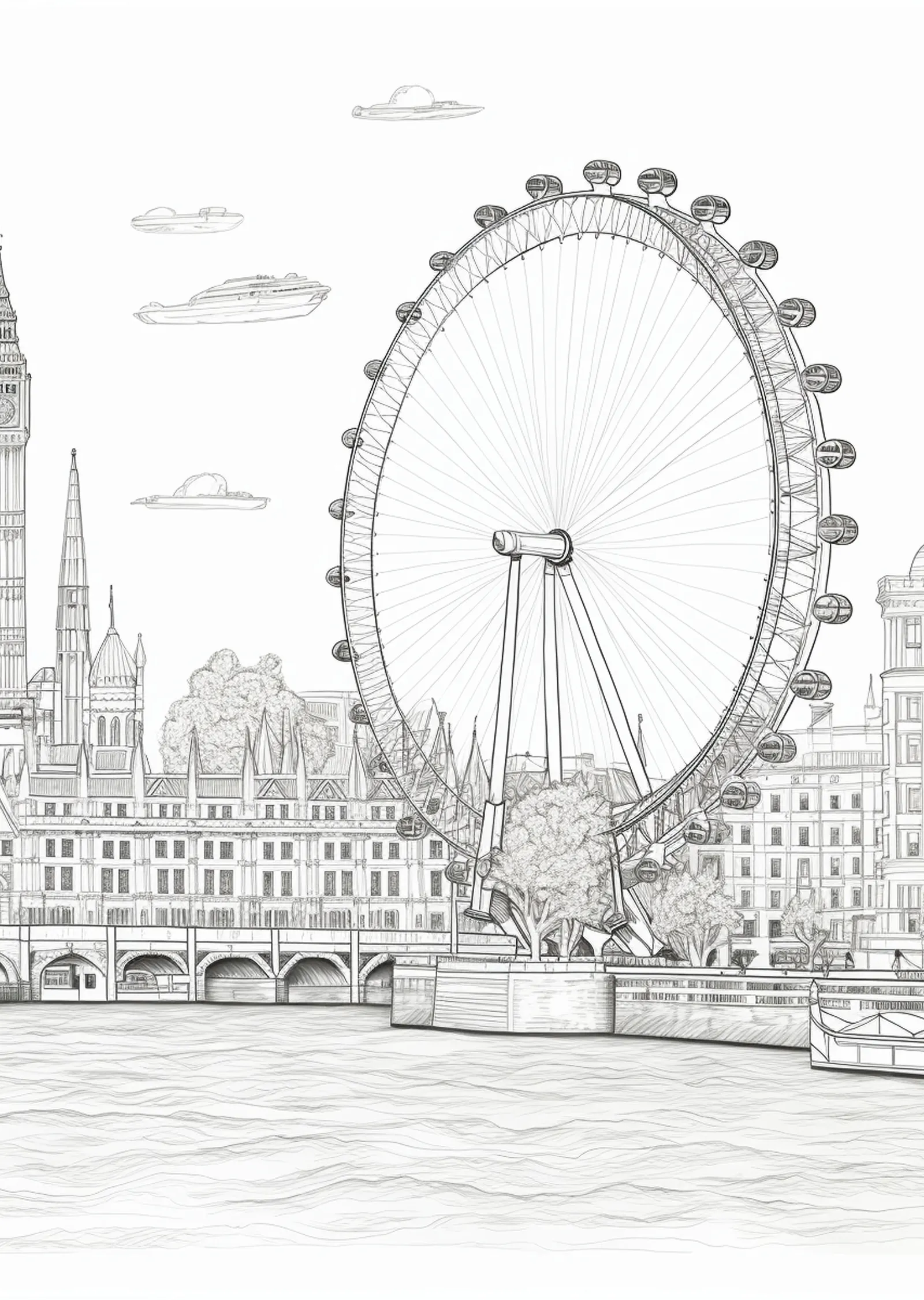 Londra Manzarası: Big Ben ve London Eye metal tablo