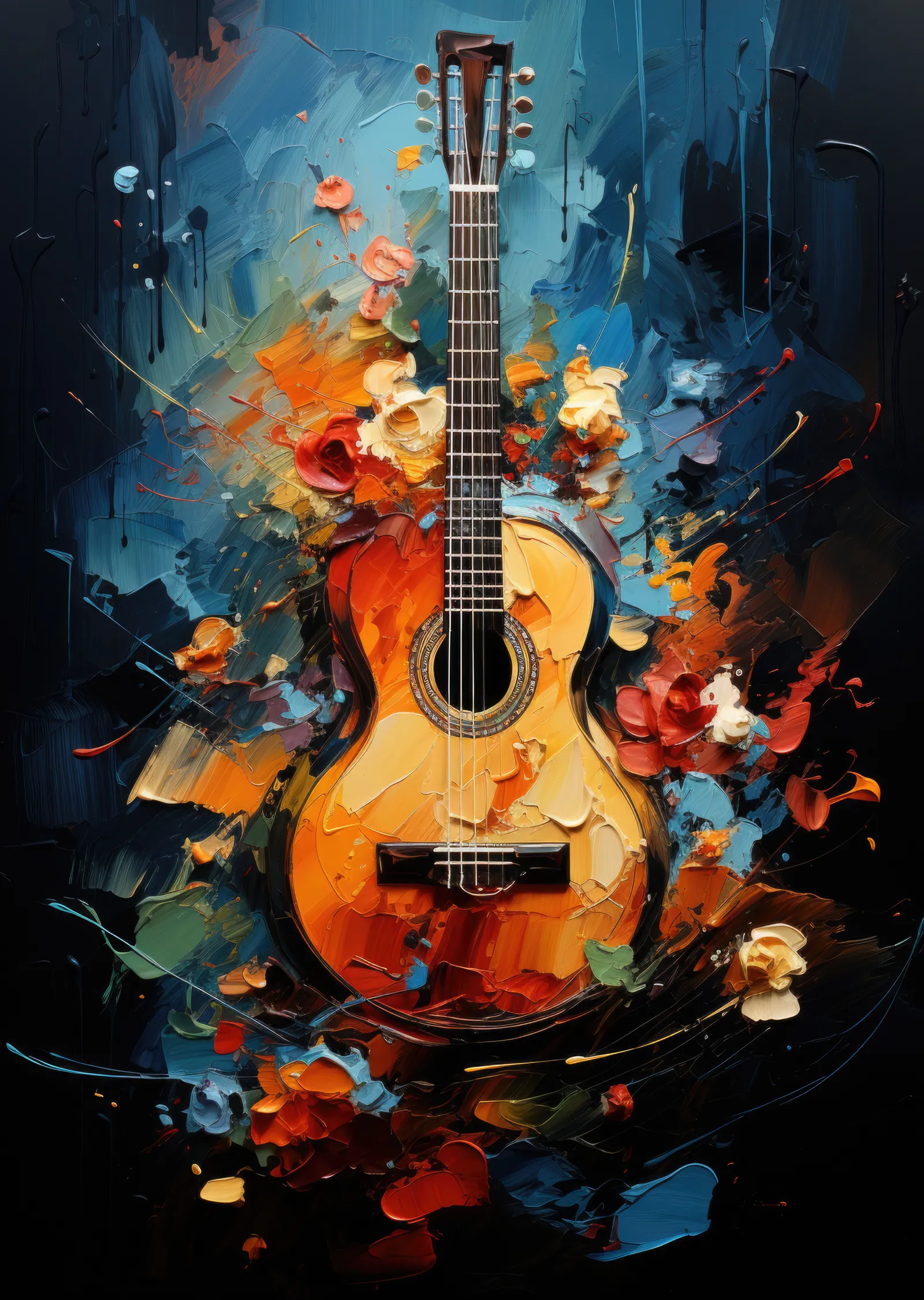 Akustik Gitar Çiçek Patlaması metal tablo