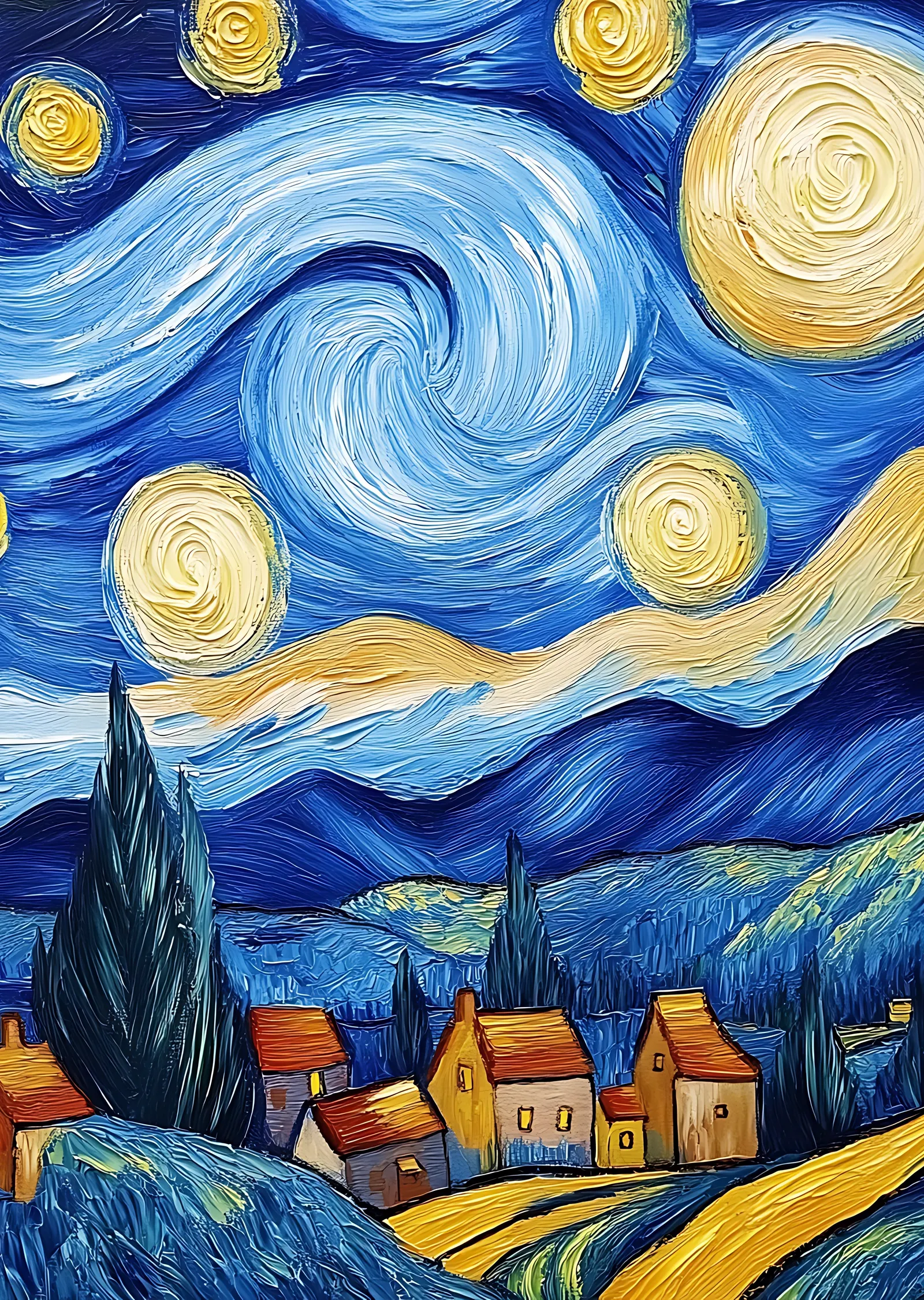 Van Gogh Yıldızlı Gece - Lacivert ve Sarı Tonlu Yıldızlı metal tablo
