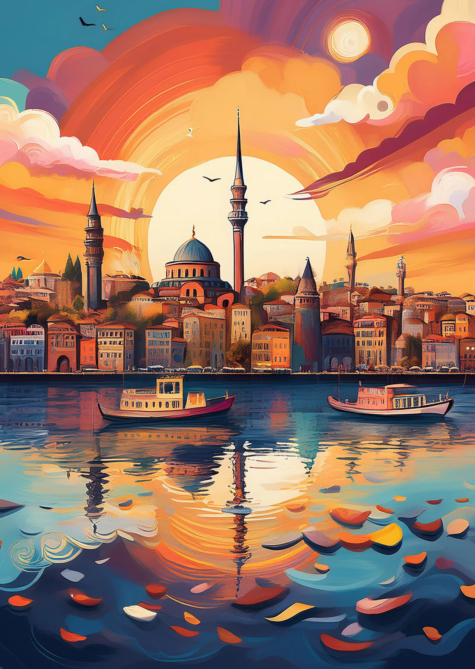 İstanbul: Tarihi Mimarlık ve Göl metal tablo