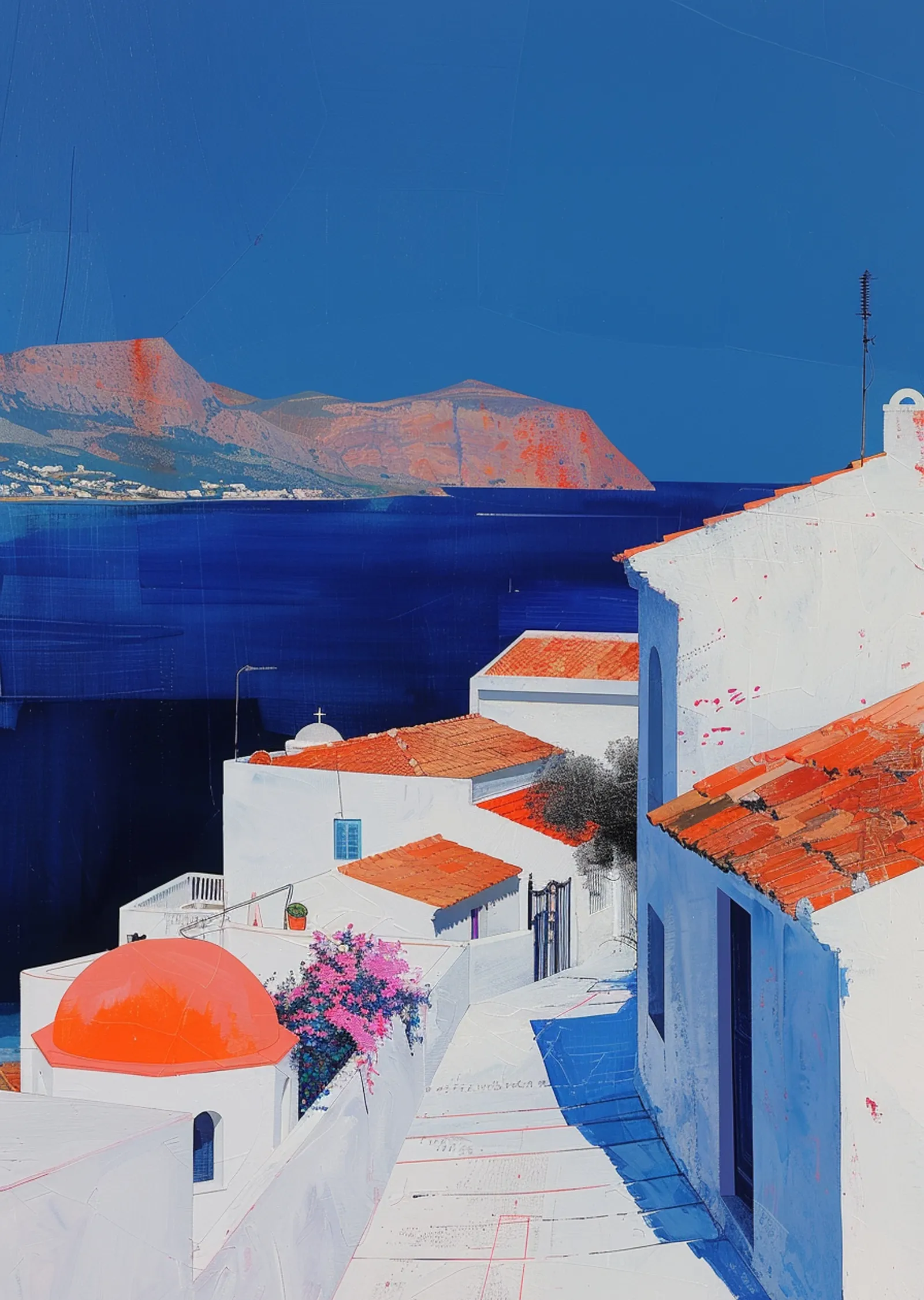 Santorini Adası Manzarası metal tablo