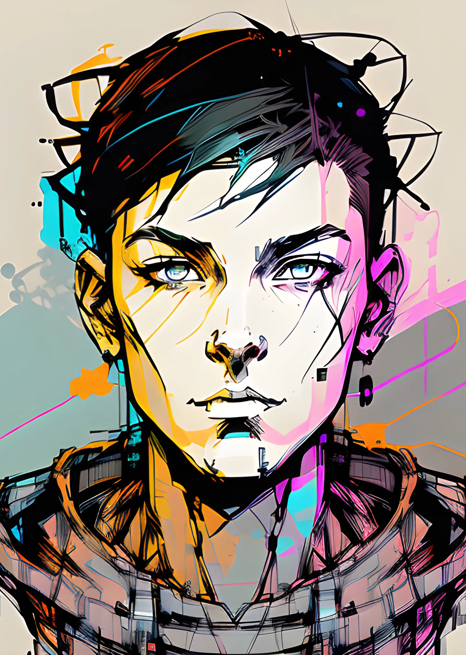 Cyberpunk Tarzında İllüstrasyon metal tablo
