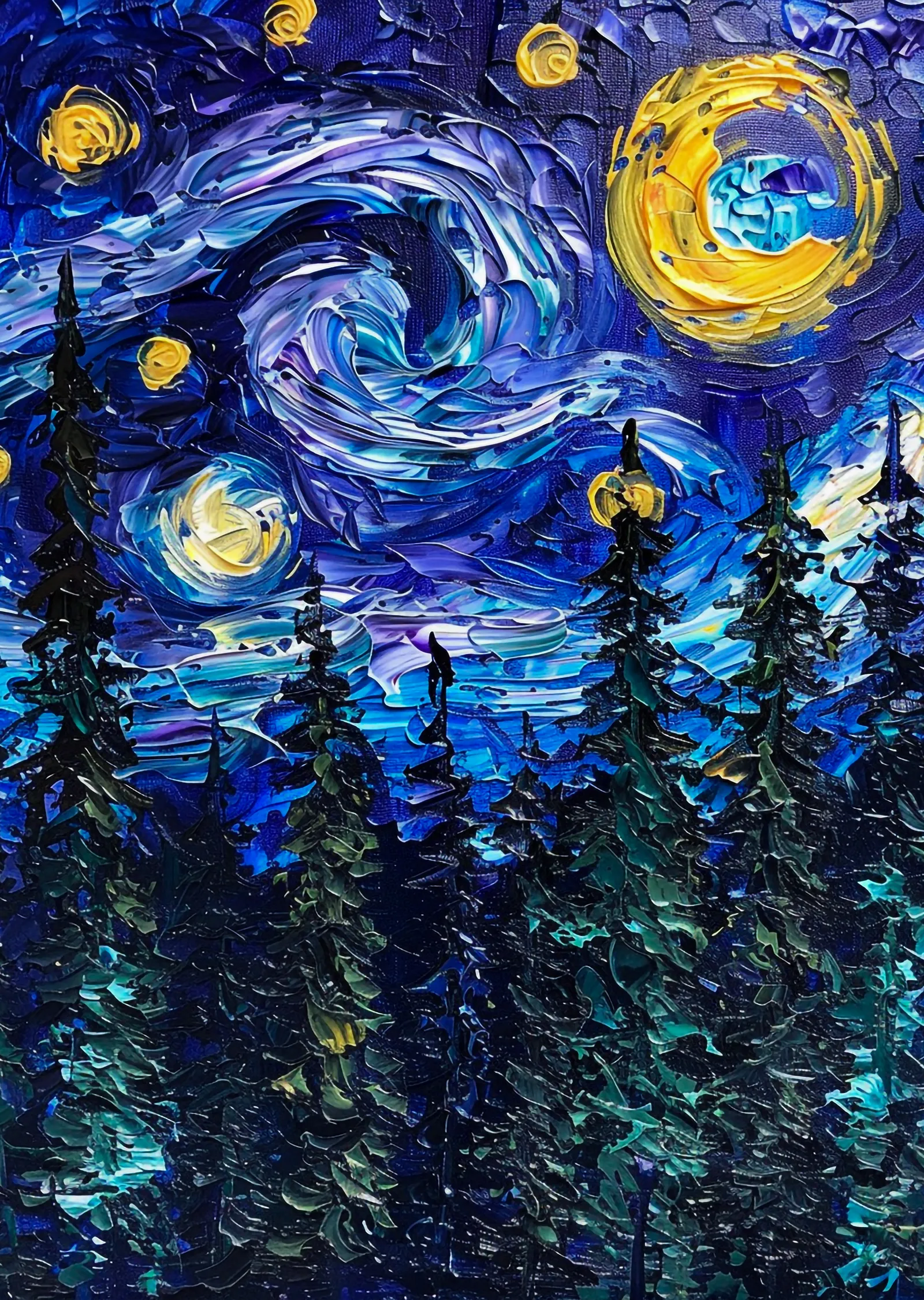 Vincent van Gogh Yıldızlı Gece - Ağaçlıklı Versiyon metal tablo