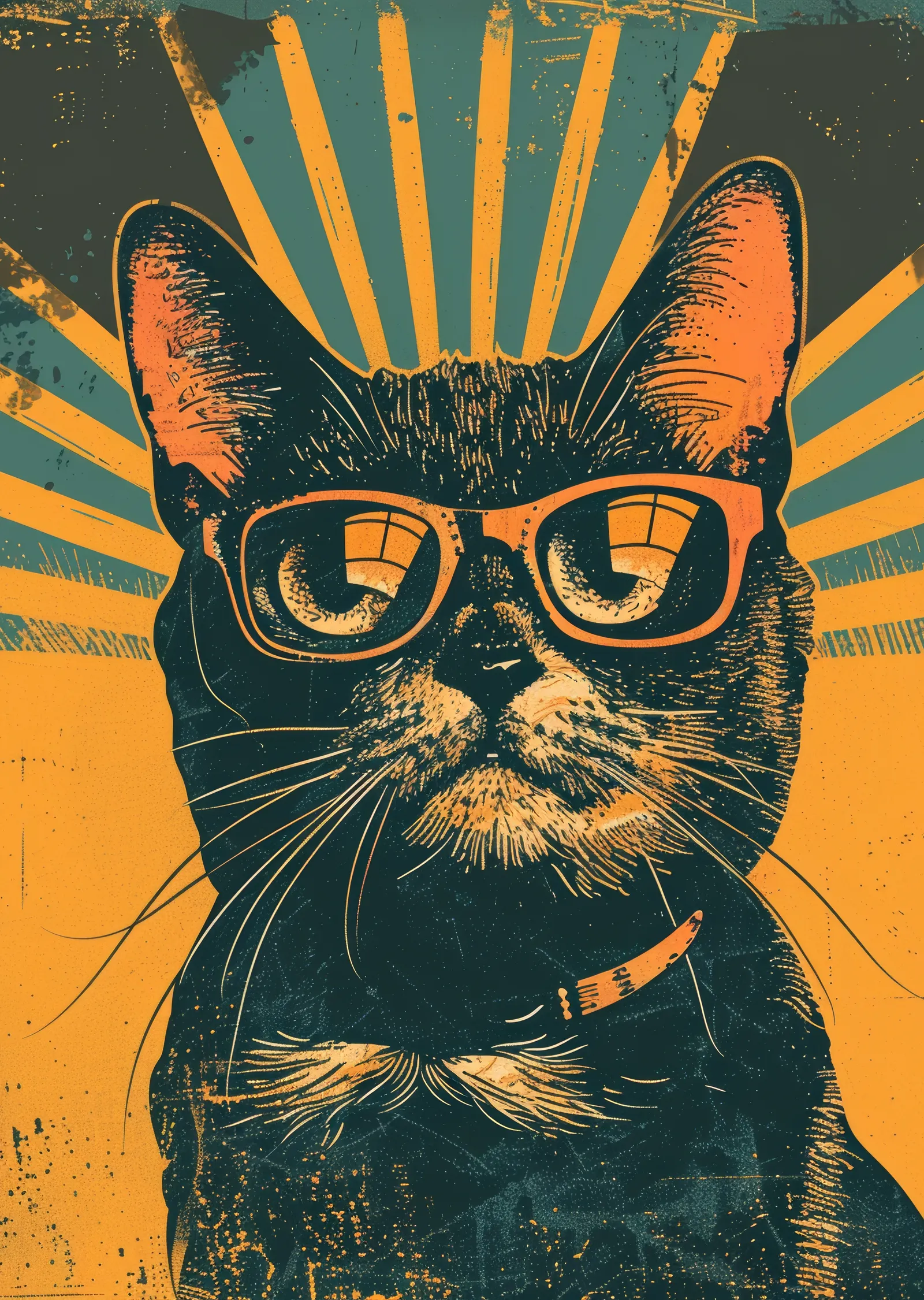 Gözlüklü Şık Kedi metal tablo