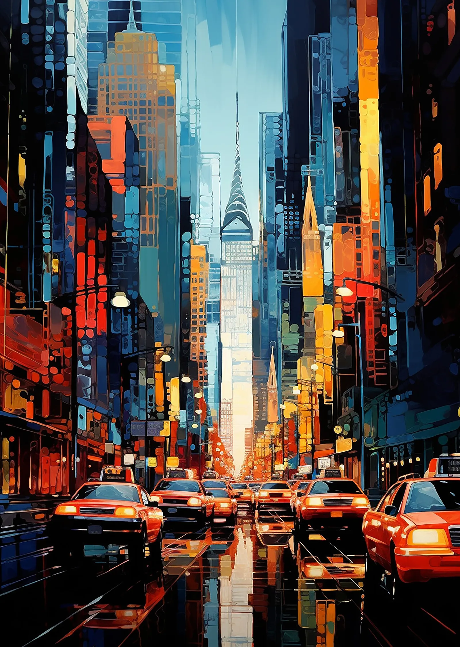 New York City Sokakları - Gece Şehri metal tablo