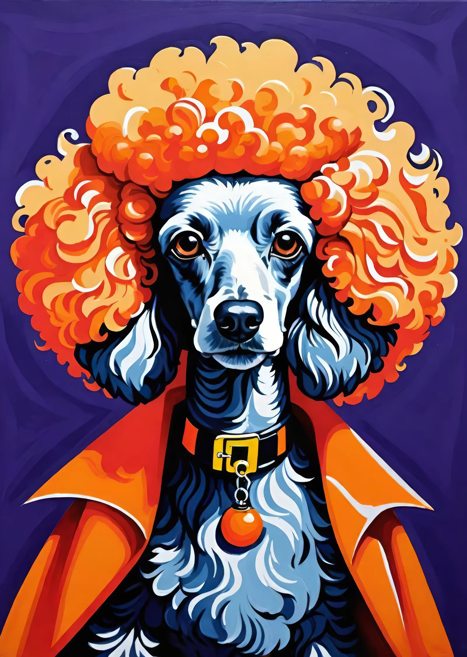 Renkli Saçlı Poodle Portresi metal tablo