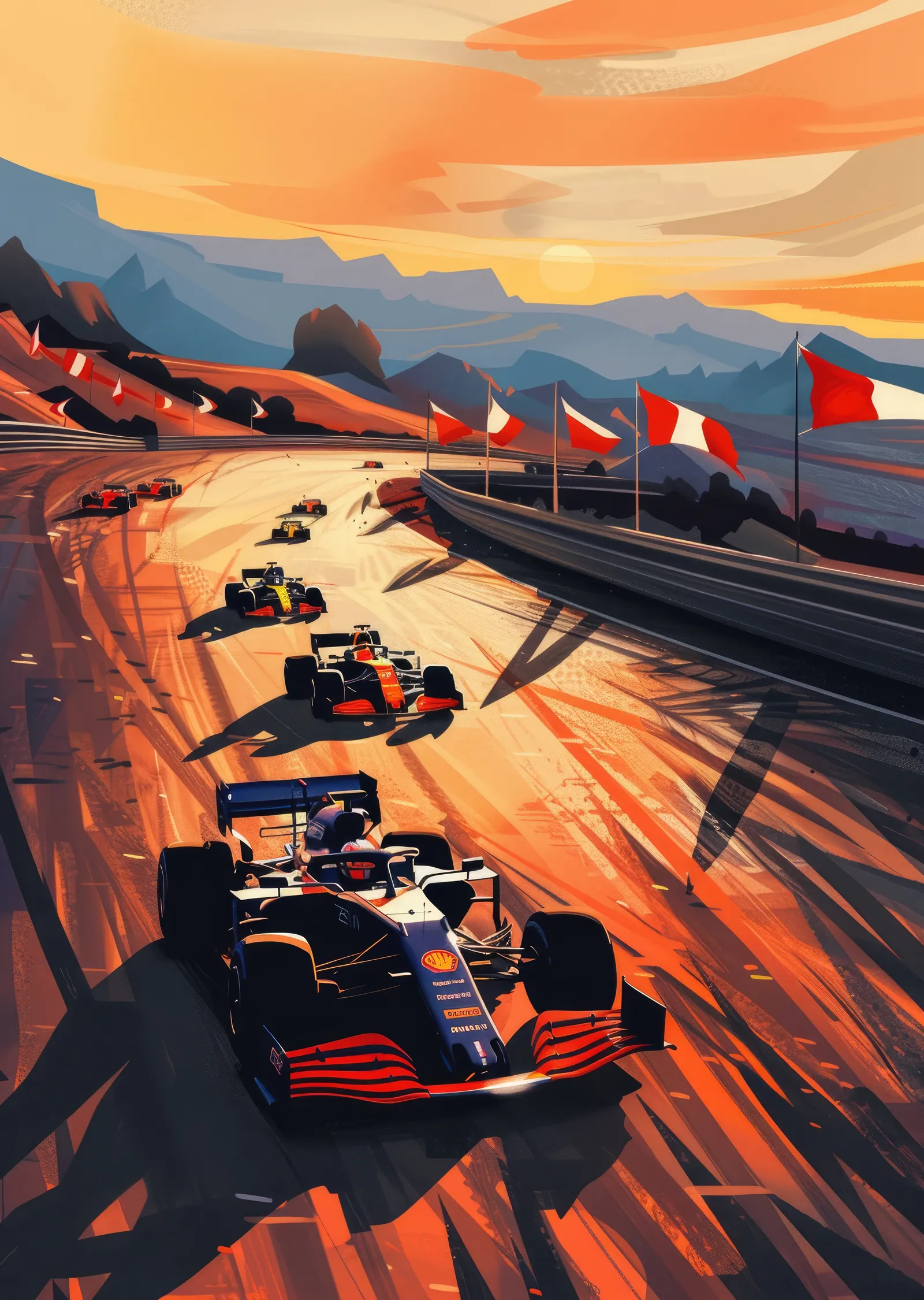 Turuncu Gökyüzünde Formula 1 Yarışı metal tablo