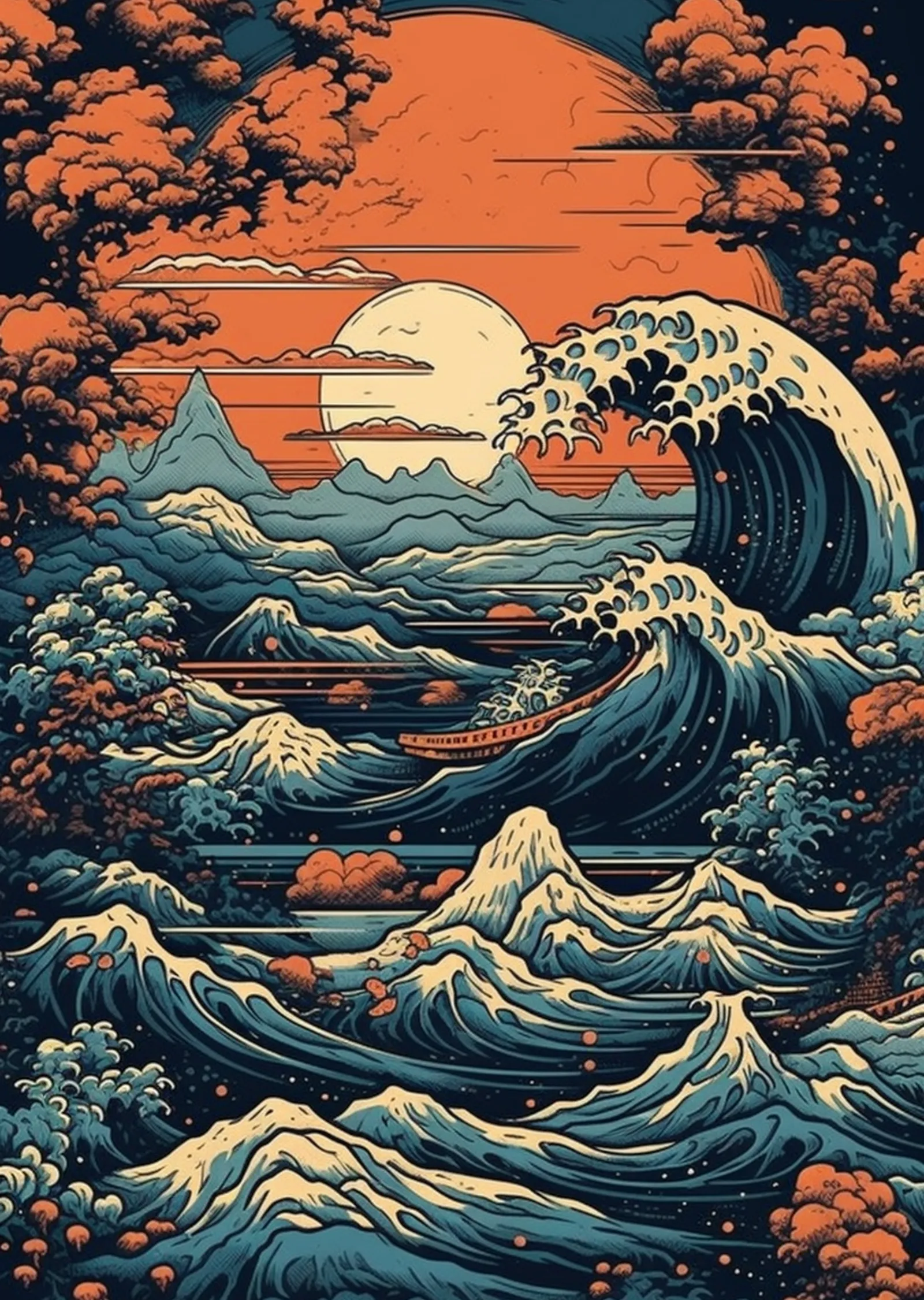 Ukiyo-e Dalgalı Deniz metal tablo