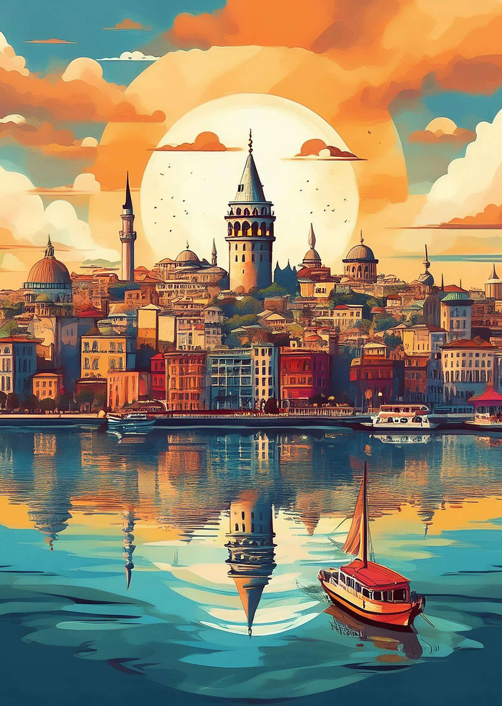 İstanbul: Galata Kulesi ve Gün Batımı metal tablo