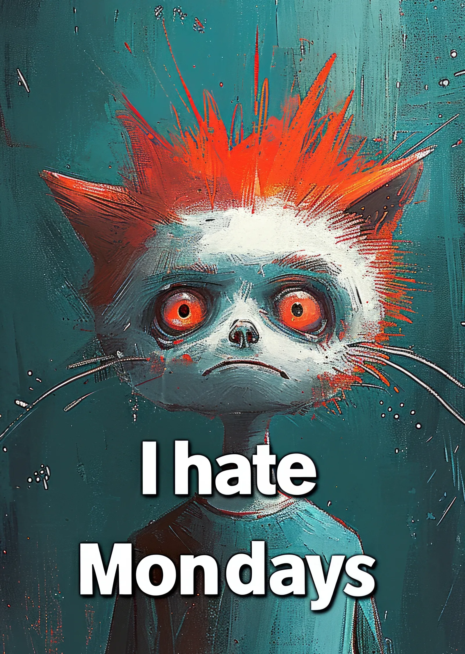 I Hate Mondays: Kızıl Tüylü Huysuz Kedi metal tablo