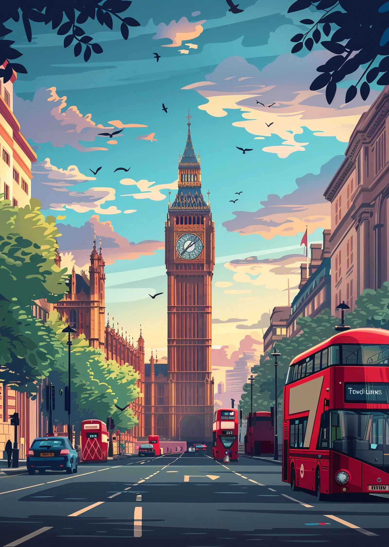 Turuncu ve Mavi Renklerde Big Ben Londra metal tablo