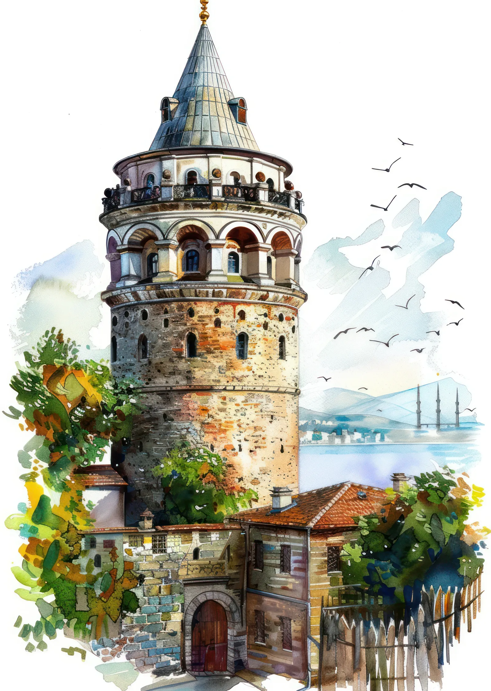 Galata Kulesi Sucolor İlhamlı Su Baskısı metal tablo