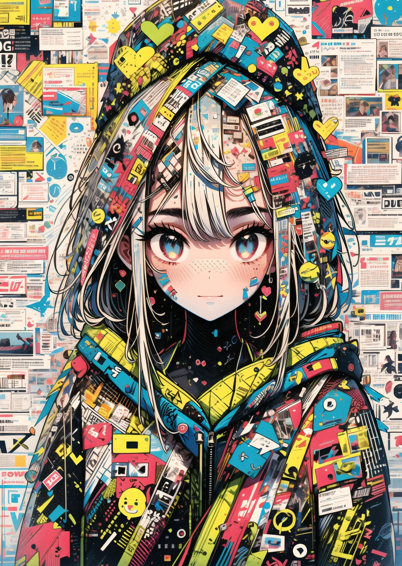 Parçalı Sticker Kaplı Anime Kız metal tablo