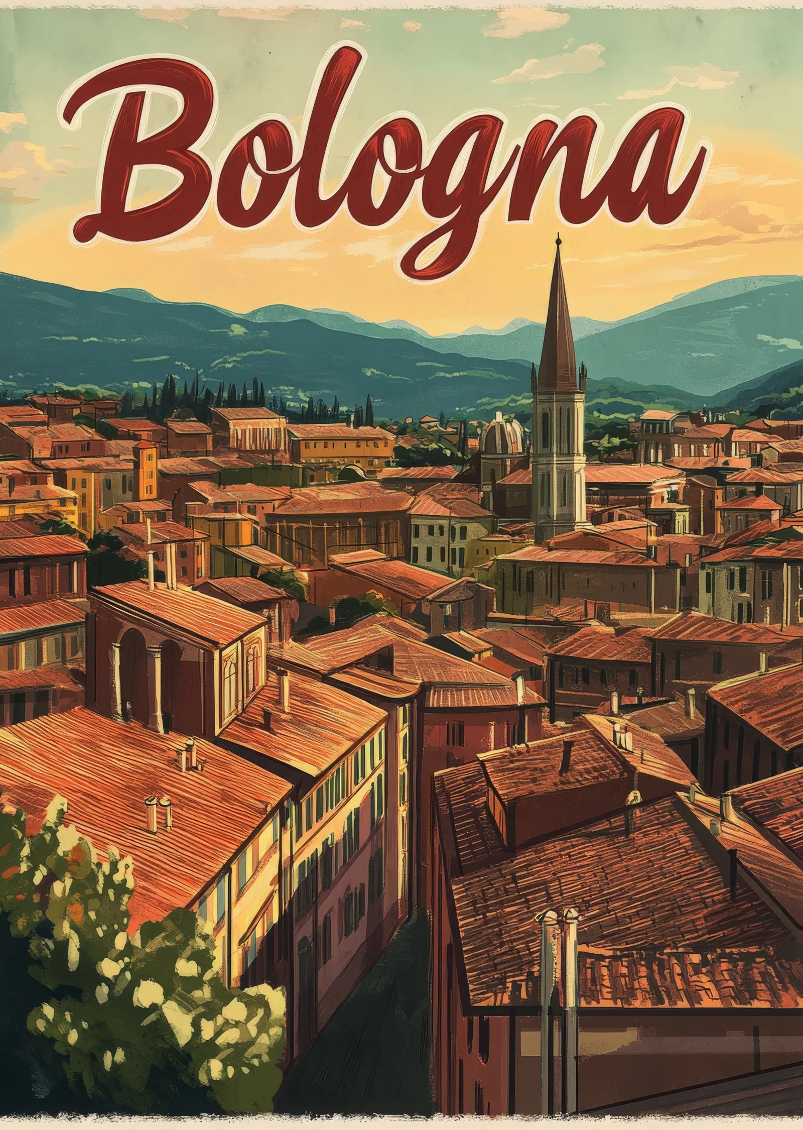 Bologna: İtalya Şehir Manzarası metal tablo