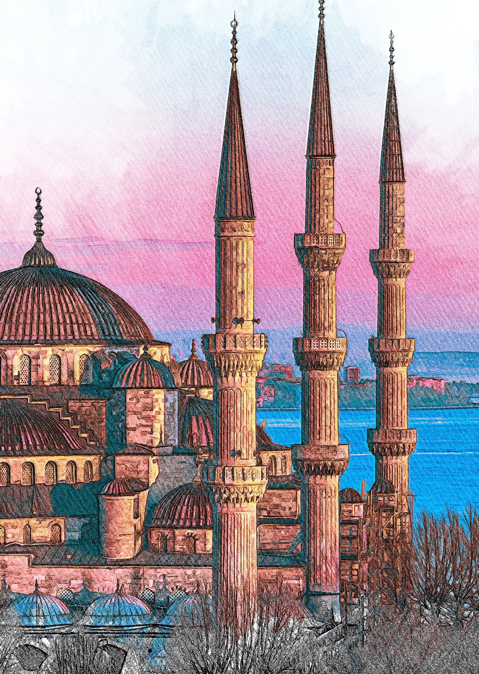 Sultanahmet Camii: Pembe Gün Batımı metal tablo