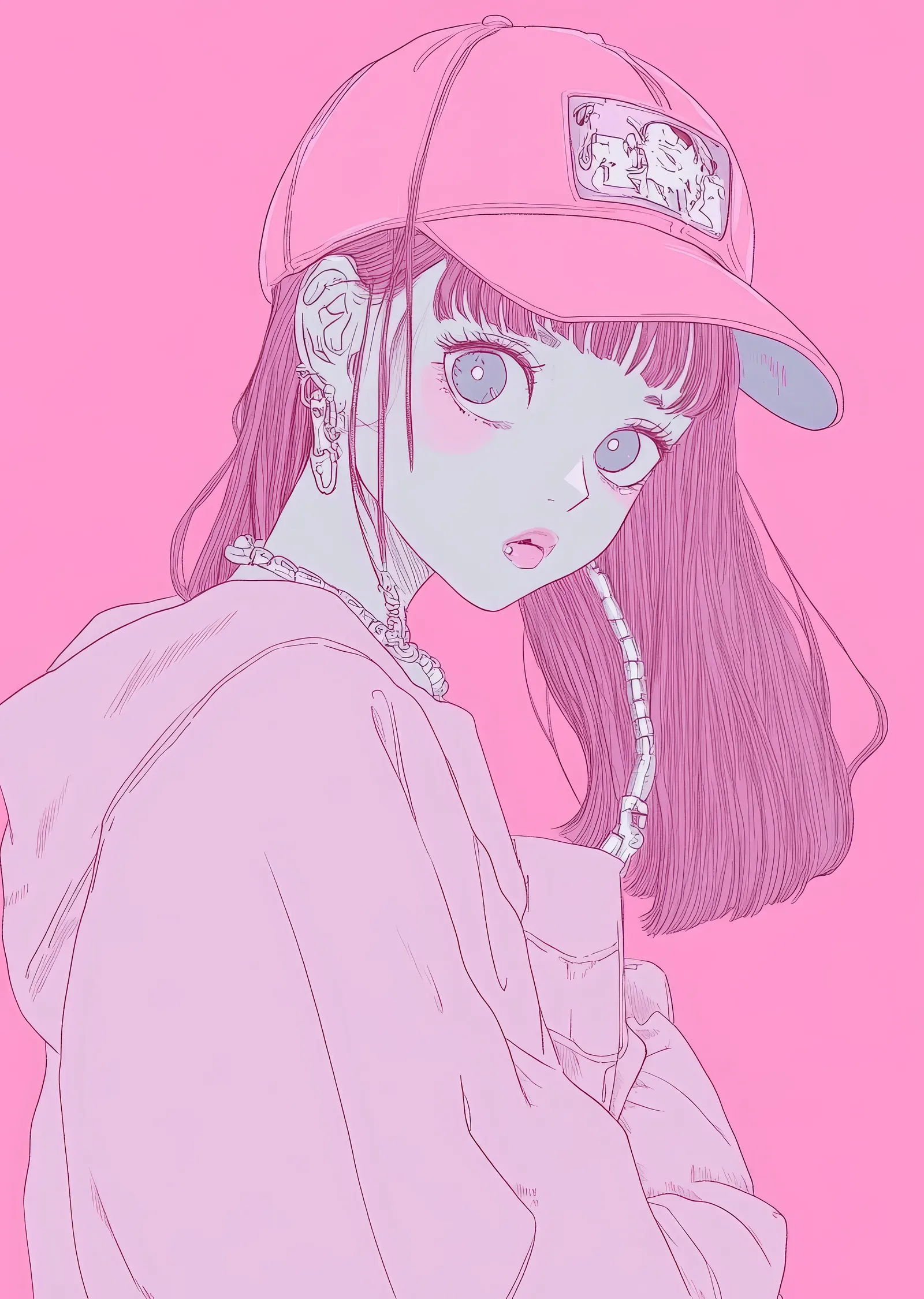 Pembe Kapaklı Kawaii Kız metal tablo