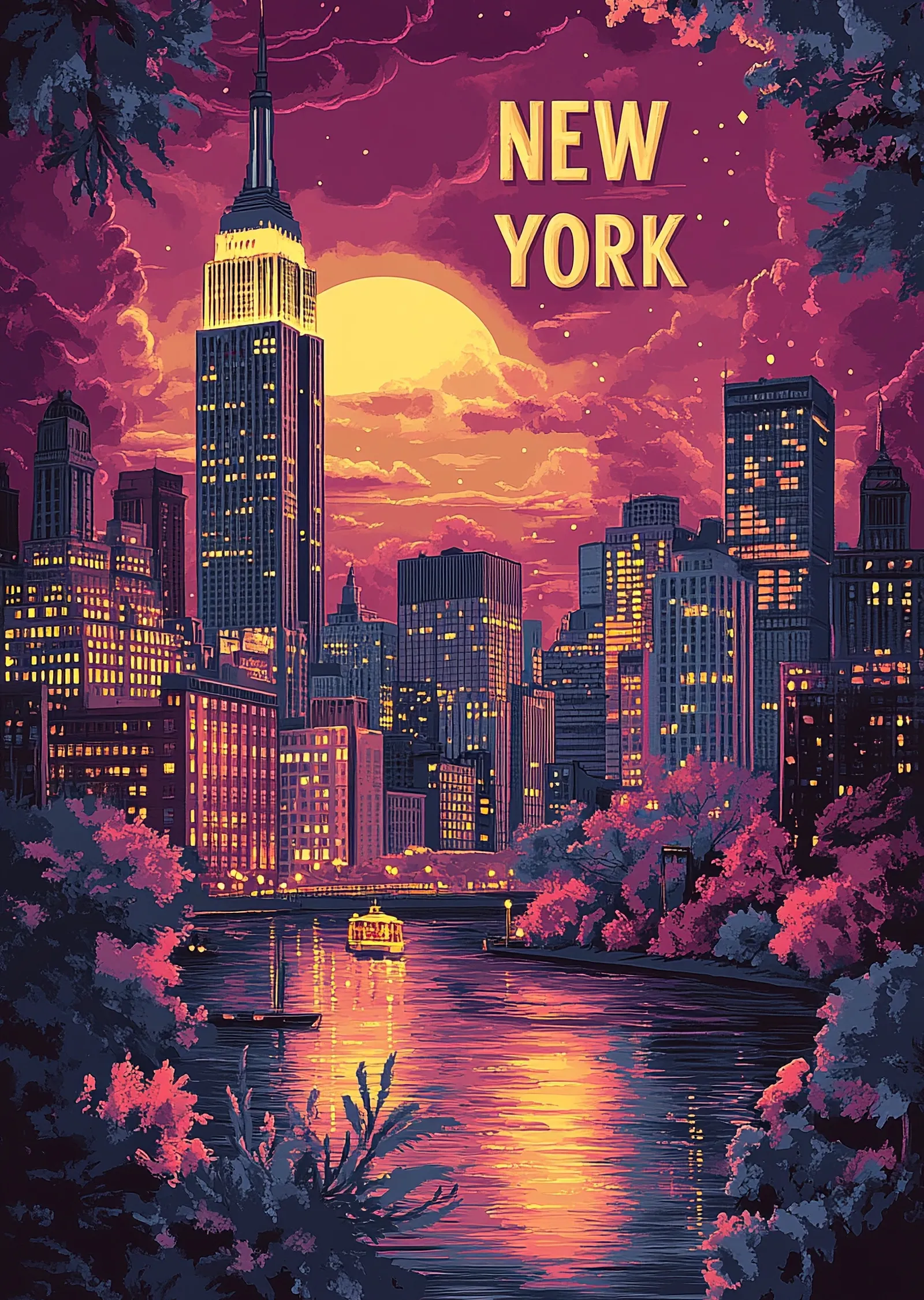 New York Gece Manzarası metal tablo