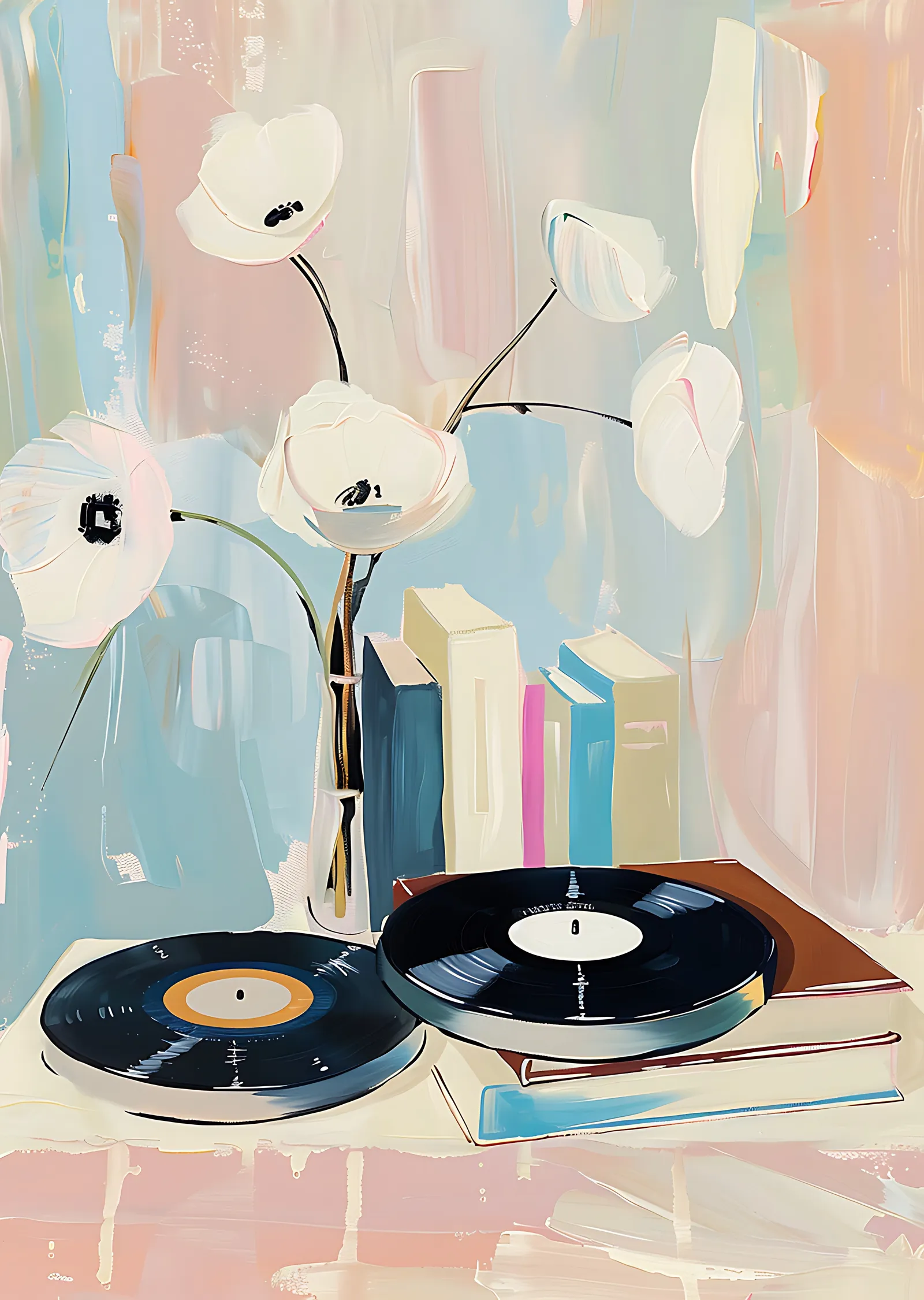 Vinil Kayıtlar ve Çiçekler metal tablo