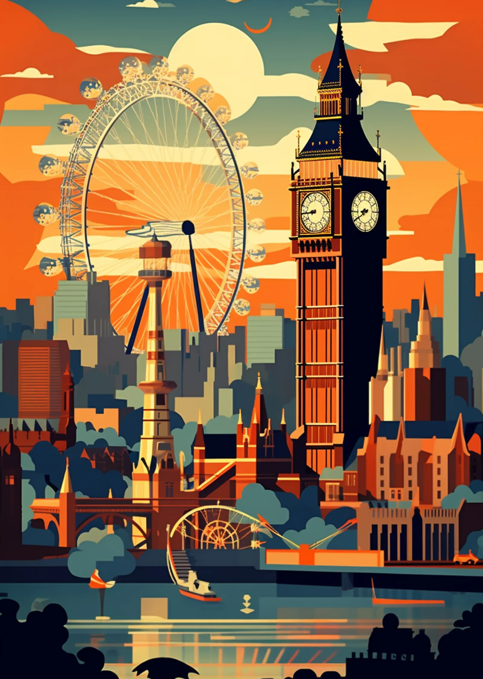 London Eye ve Big Ben metal tablo