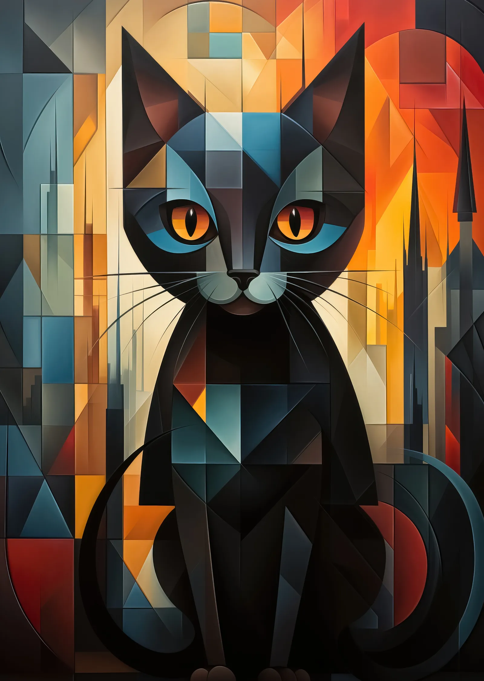 Geometrik Siyah Kedi Sanatı metal tablo