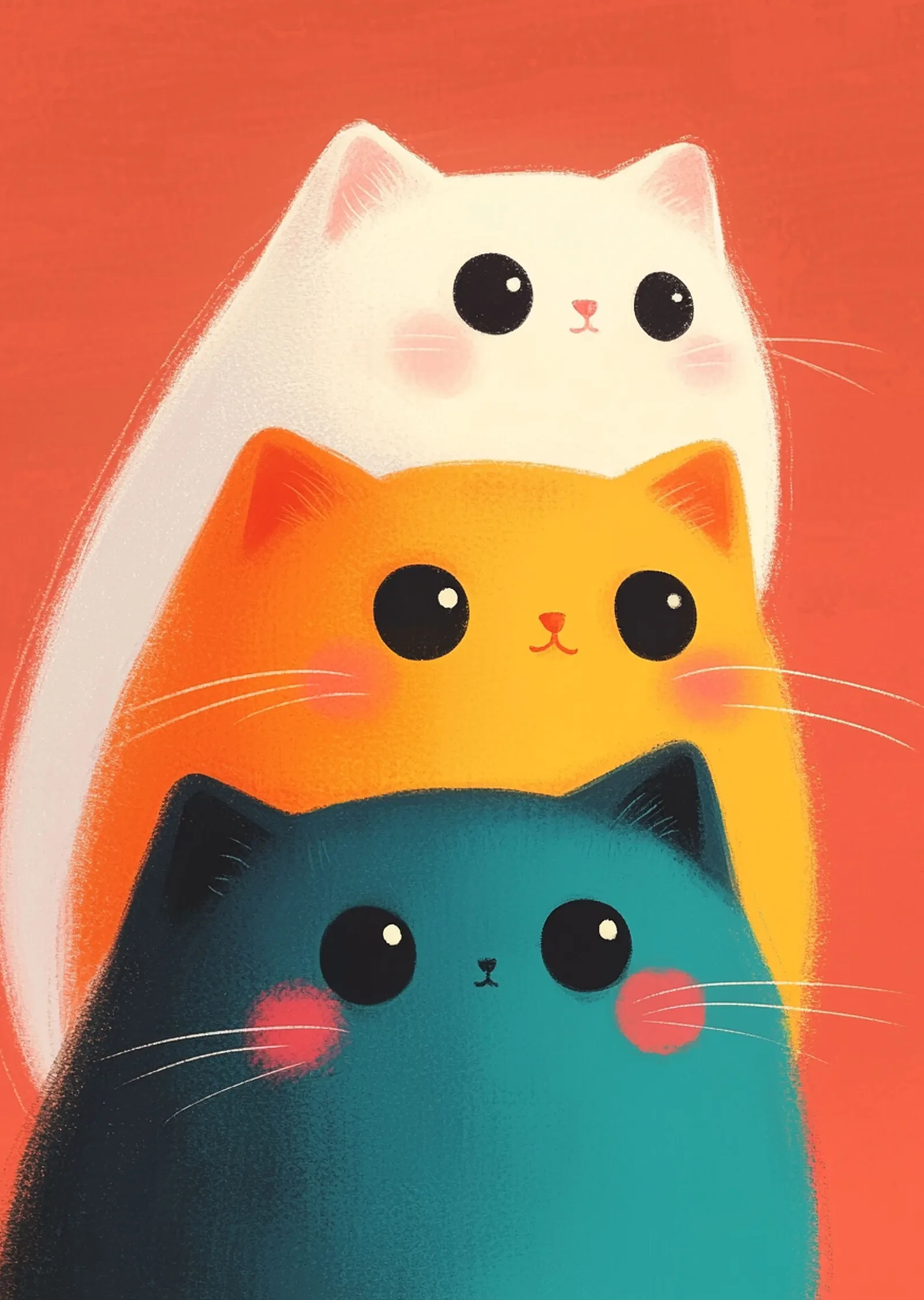 Üç Kawaii Kedi - Turuncu, Lacivert ve Beyaz Kedili Metal metal tablo