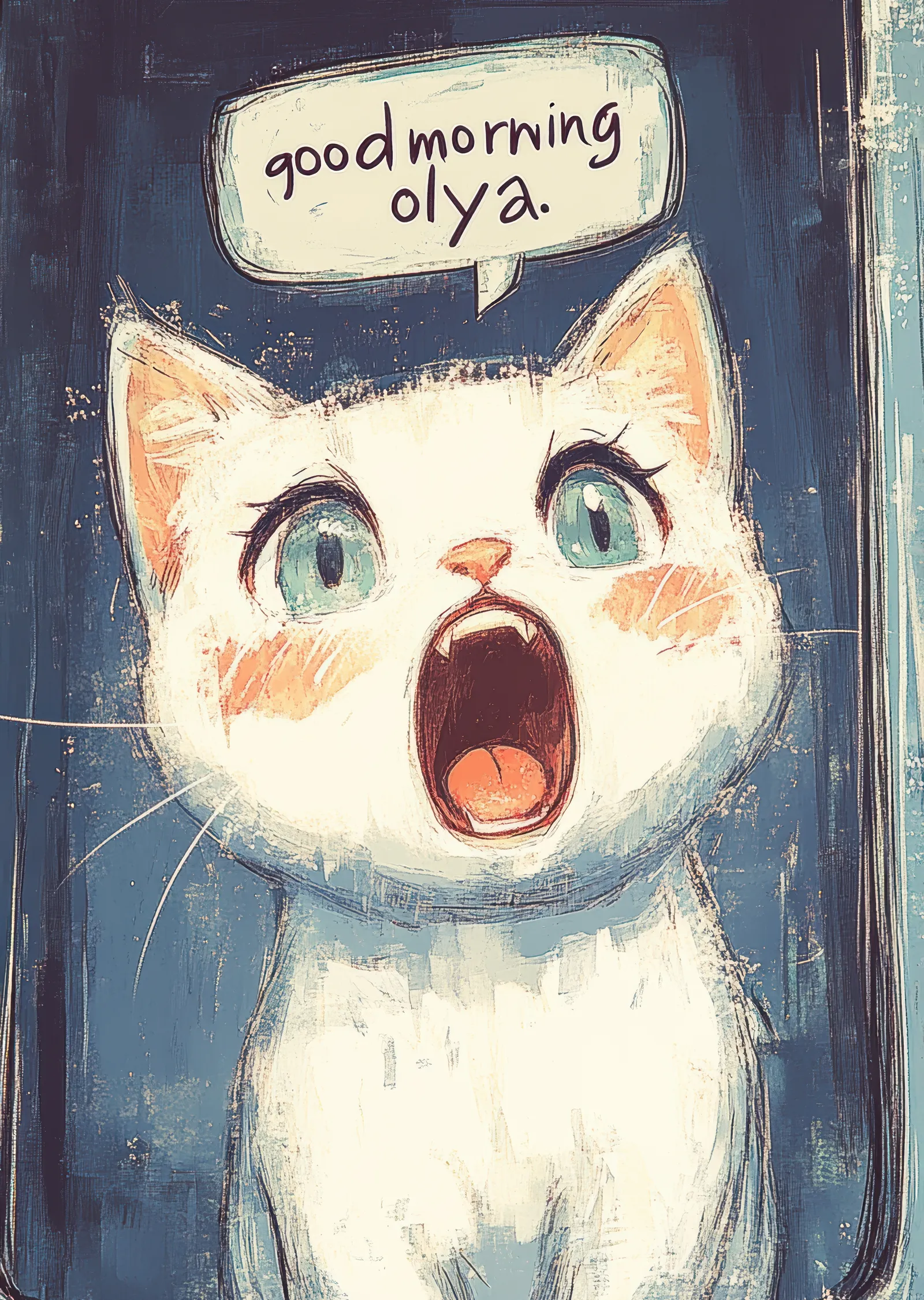 Mavi Arka Planlı Kedi Sabah Greeting metal tablo