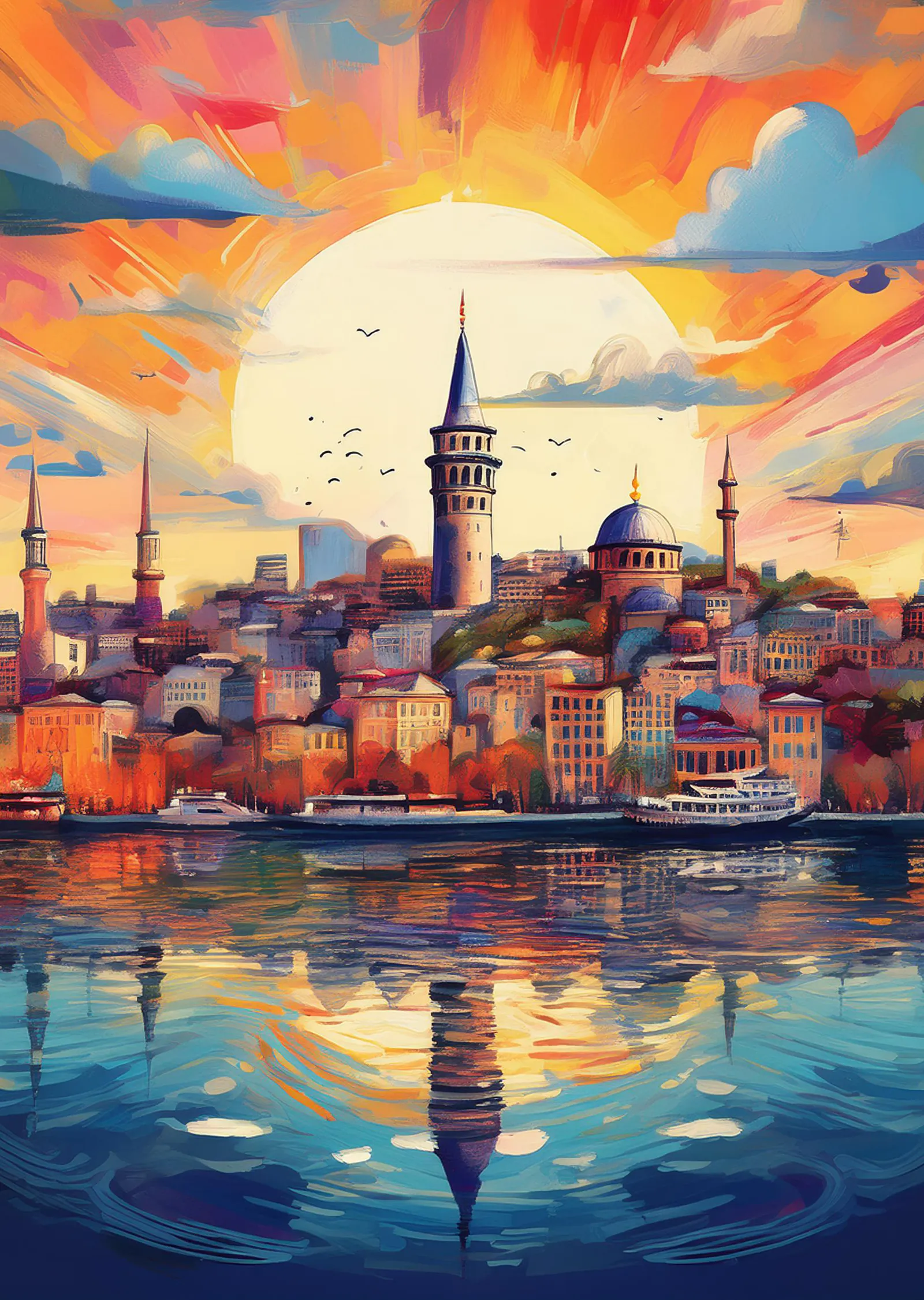 Gün Batımında İstanbul Silüeti metal tablo