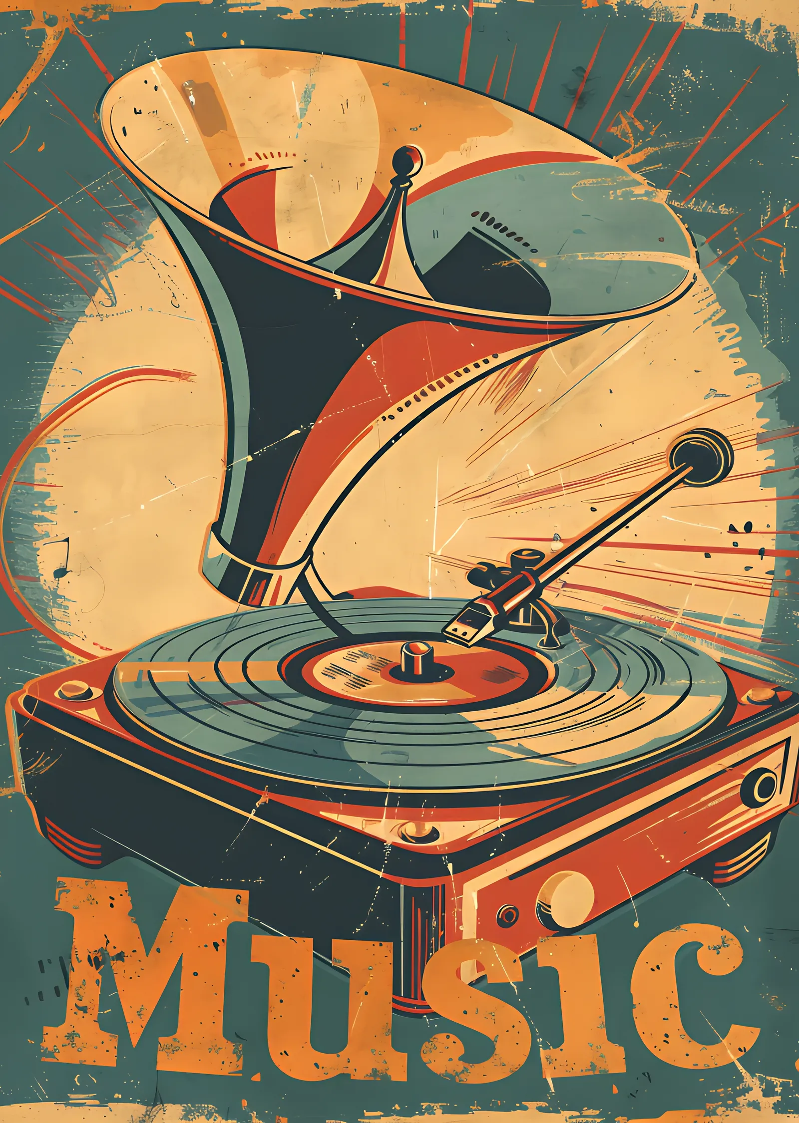 Retro Gramofon metal tablo