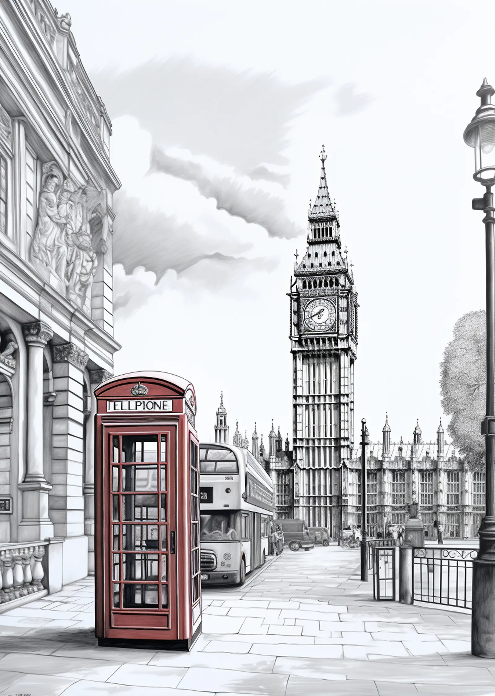 Kırmızı Telefon Kulübesi ve Big Ben Londra metal tablo