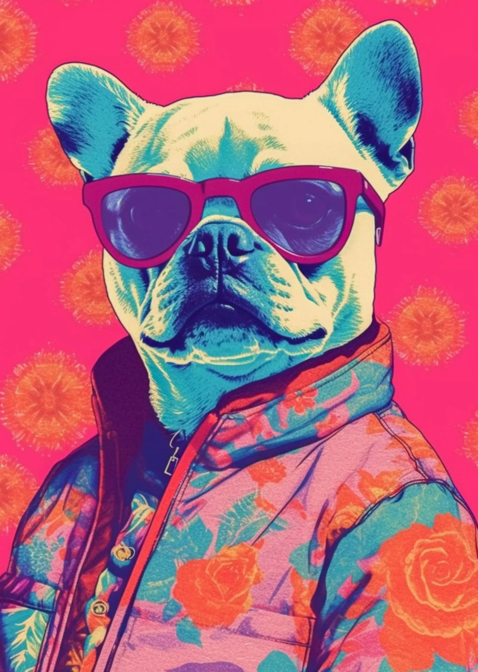 French Bulldog Gözlük metal tablo