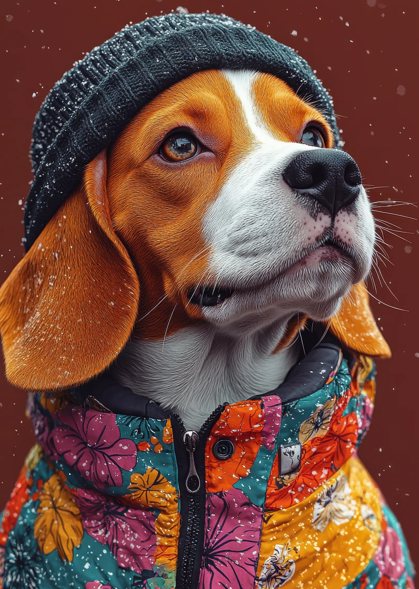 Kış Modasında Sevimli Beagle metal tablo