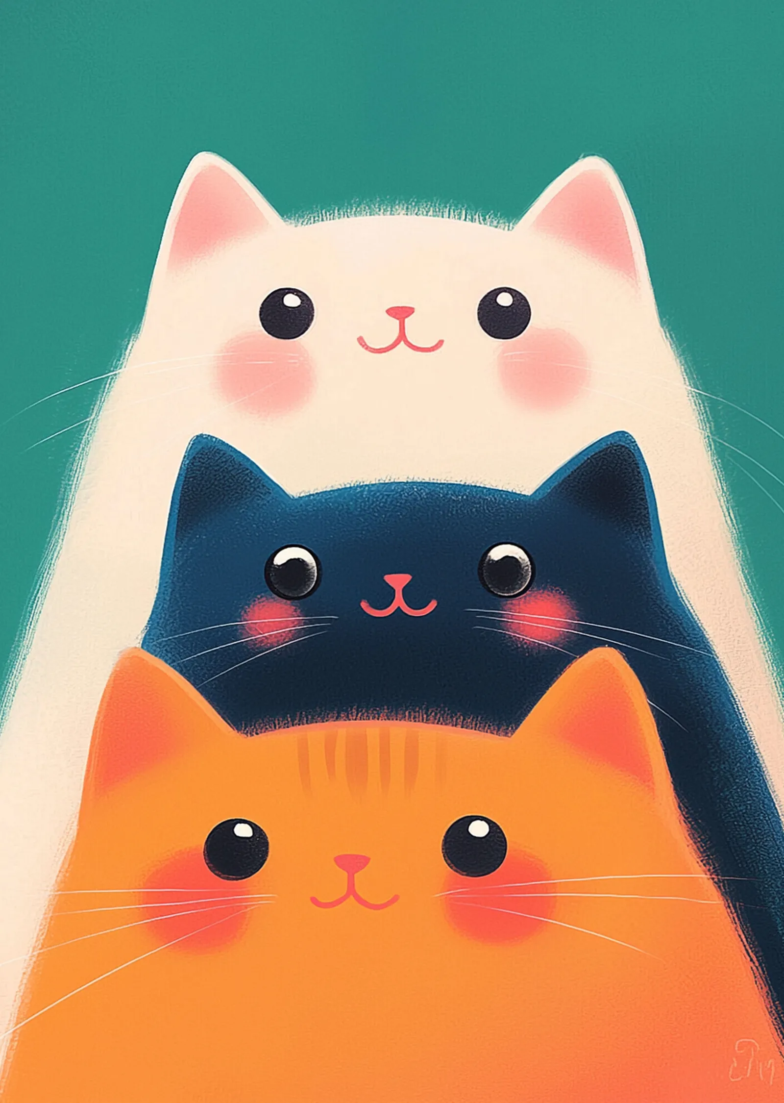 Üç Kawaii Kedi Bir Arada metal tablo