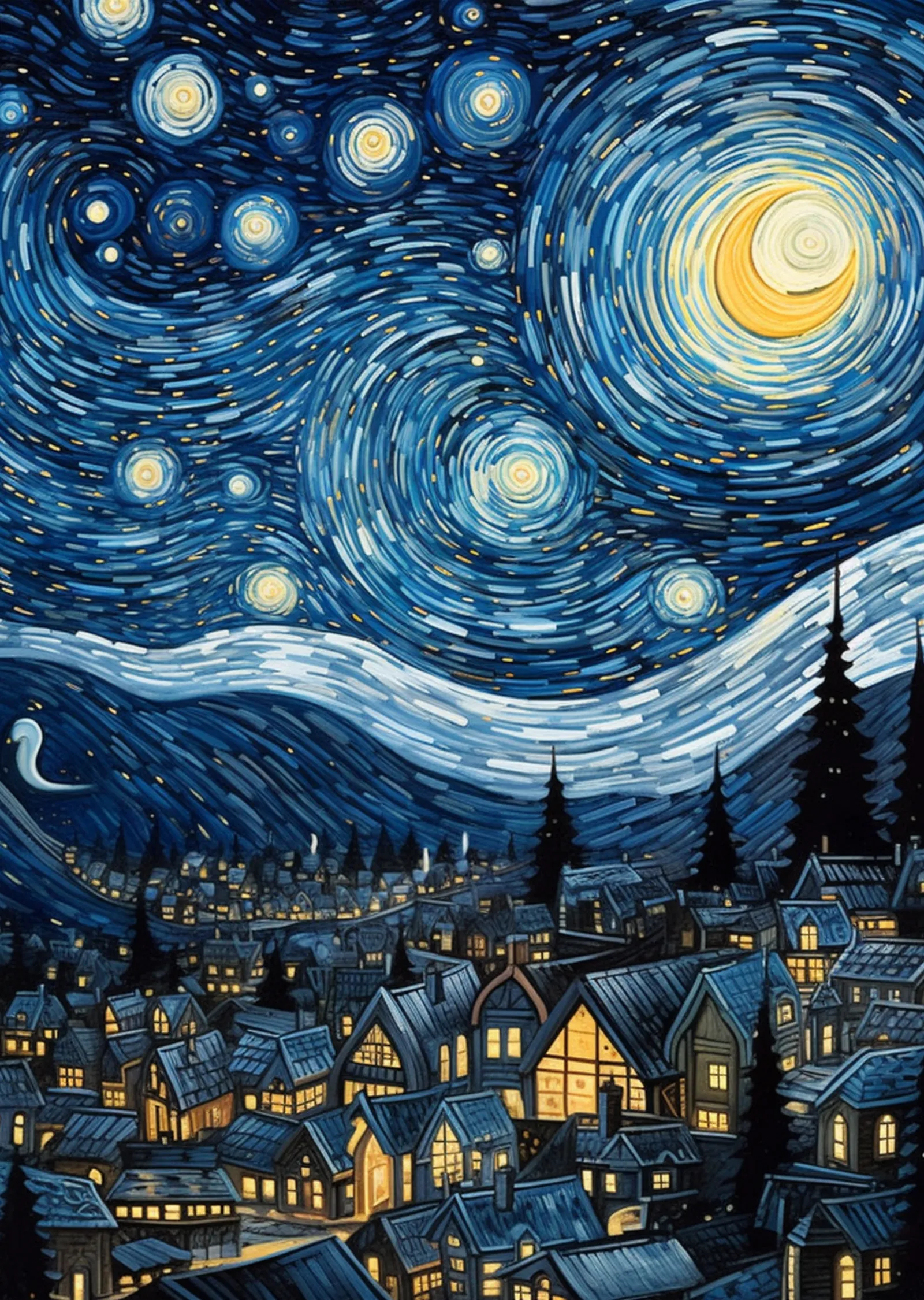 Van Gogh - Yıldızlı Gece (Dijital) metal tablo