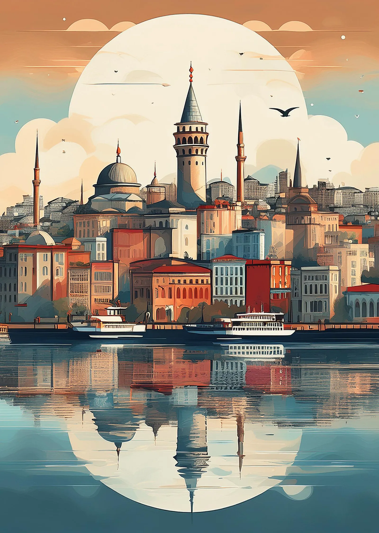 İstanbul Manzarası: Galata Kulesi ve Haliç metal tablo