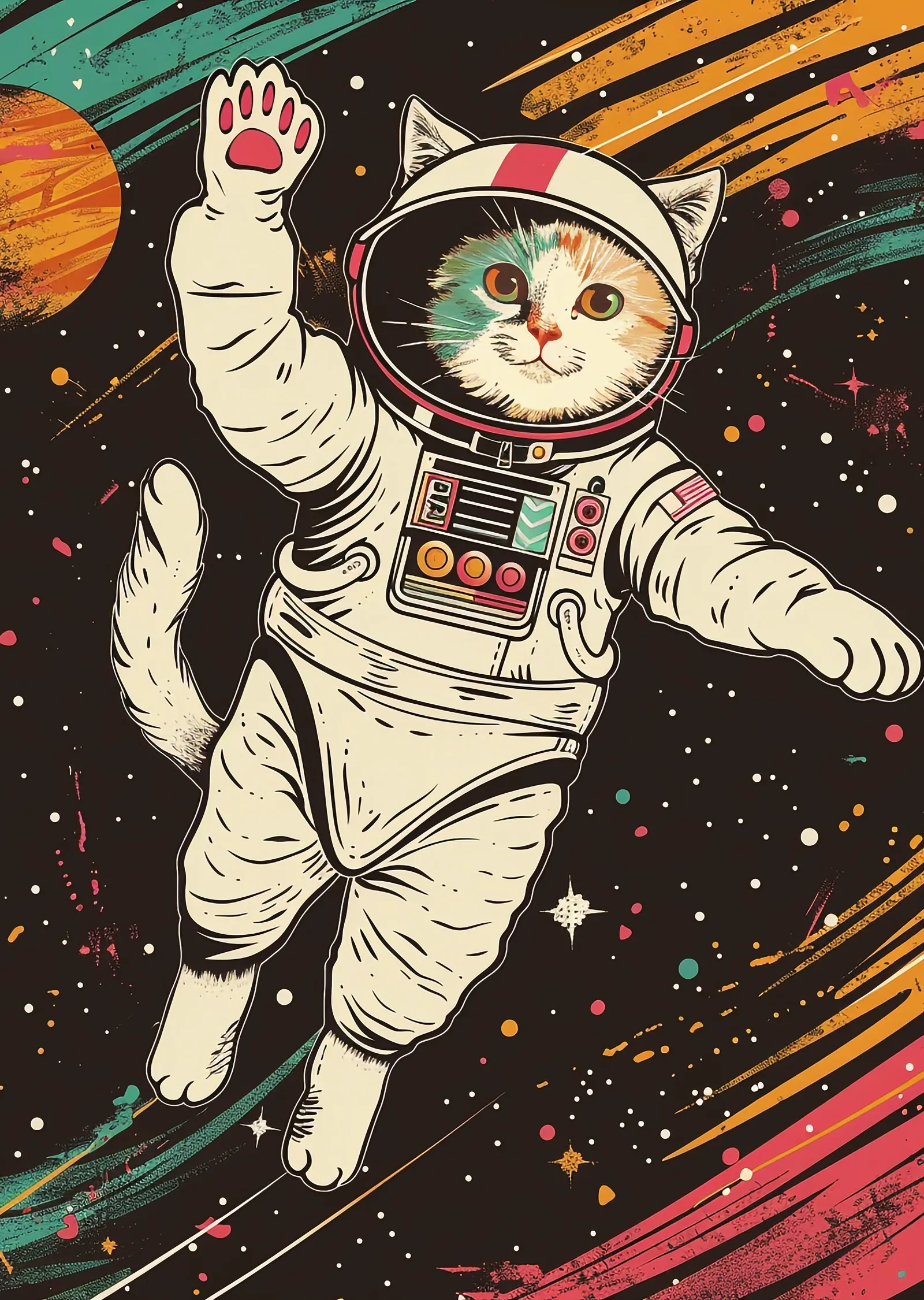 Uzayda Yüzen Astronot Kedi metal tablo