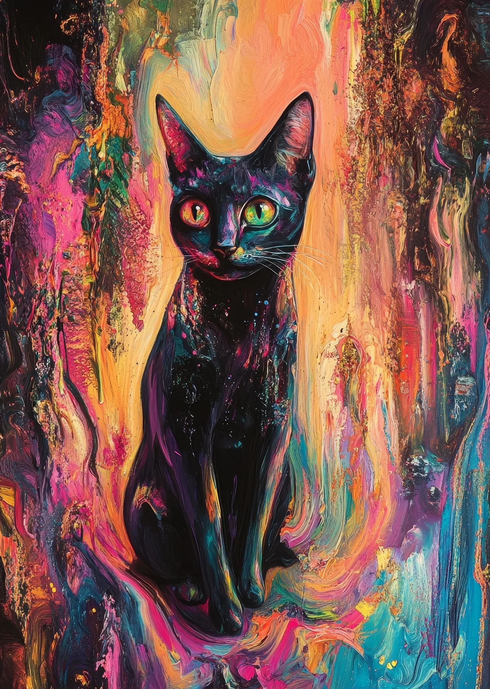 Renkli Soyut Kedi Sanatı metal tablo
