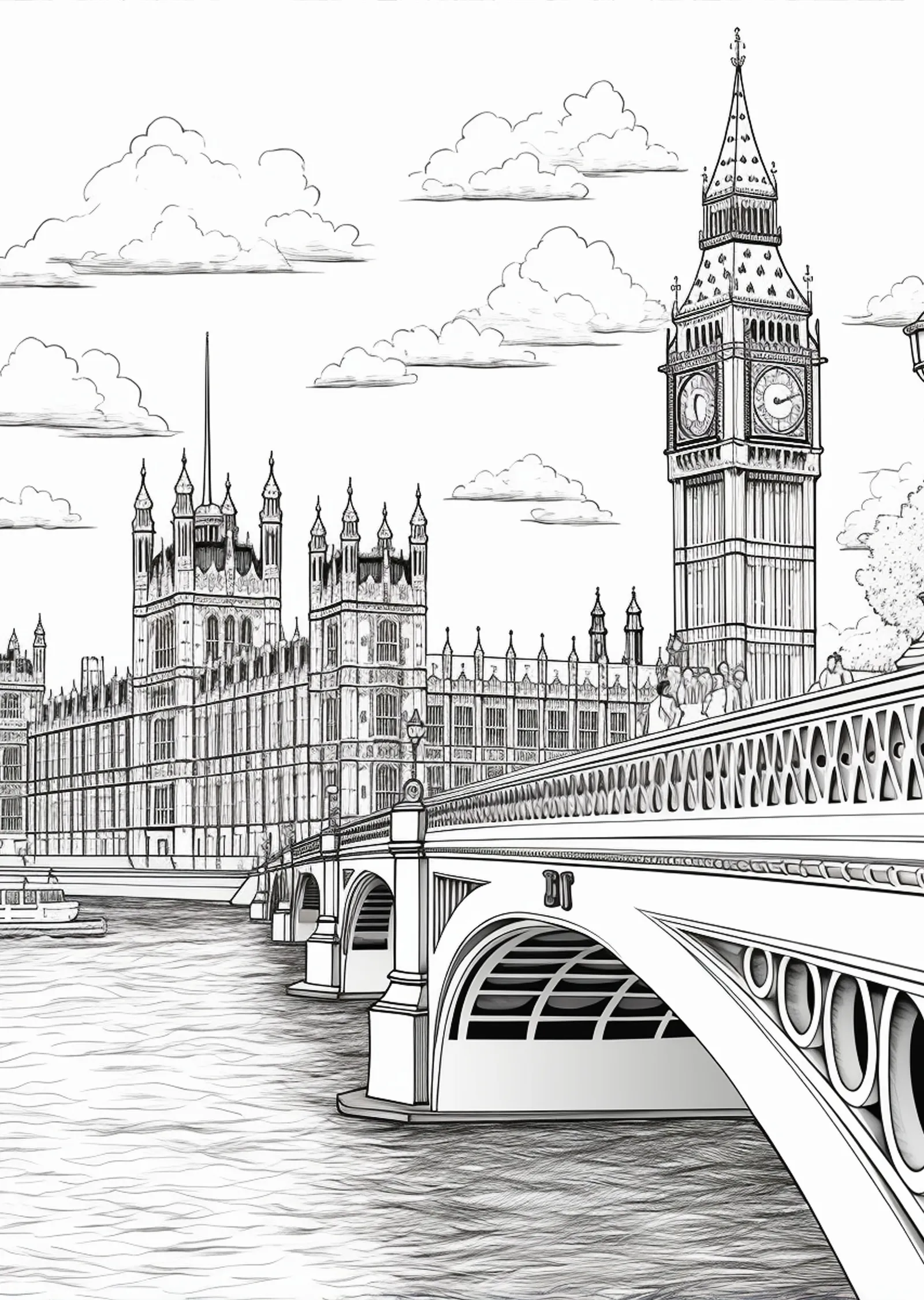 Siyah Çizgili Londra Köprüsü Big Ben metal tablo