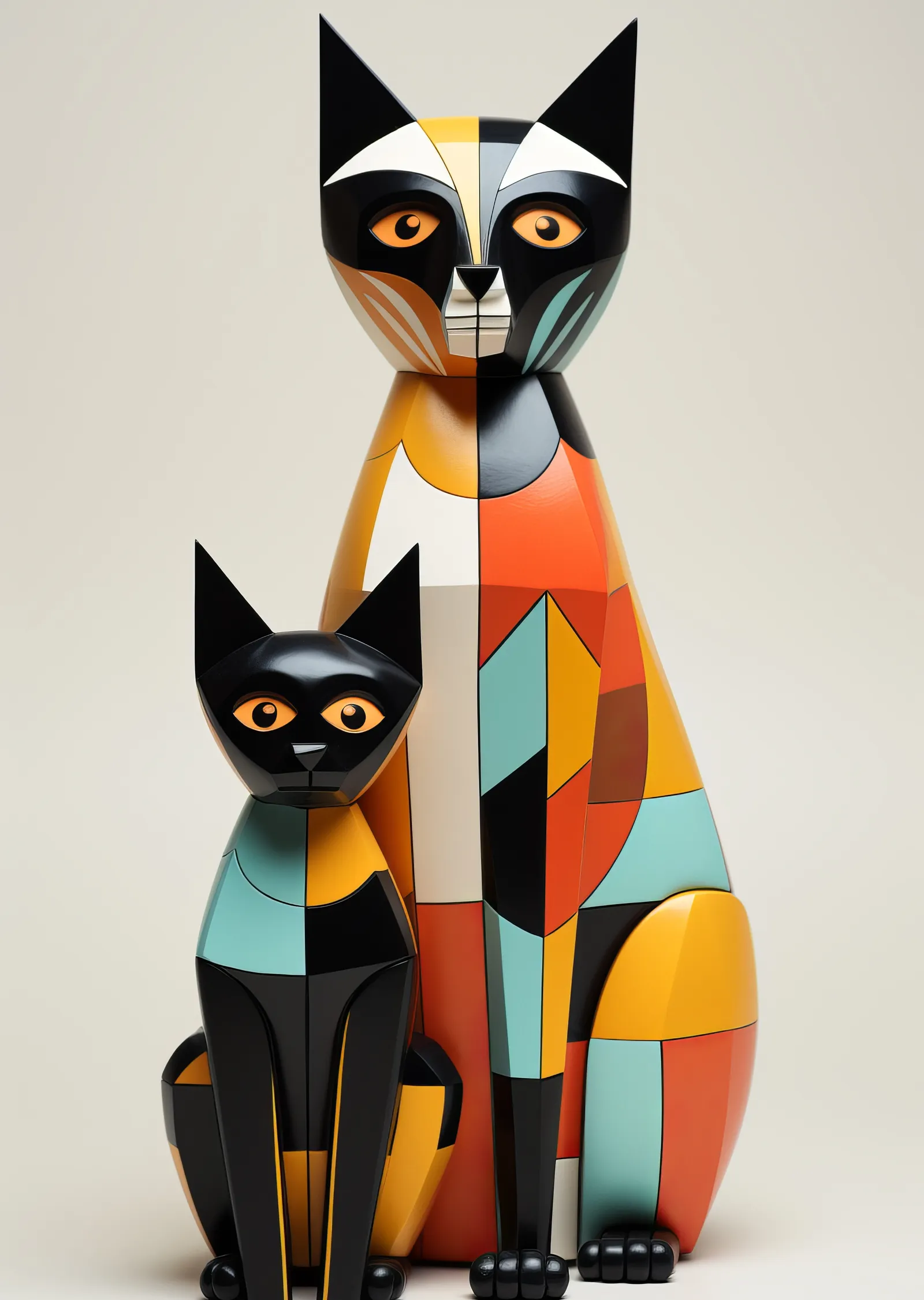 Renkli Geometrik Kedi Heykeli metal tablo