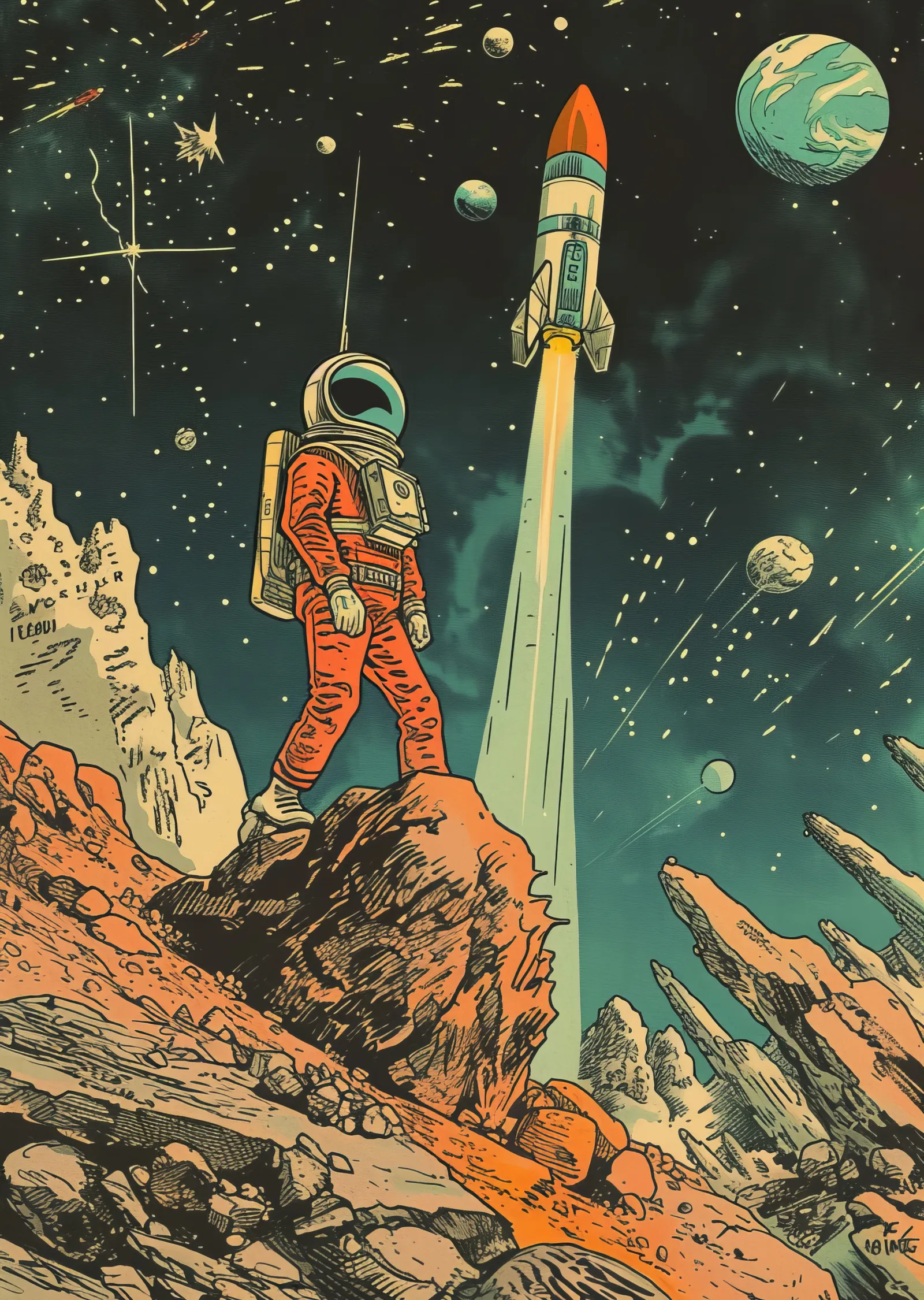 Astronot ve Roket metal tablo