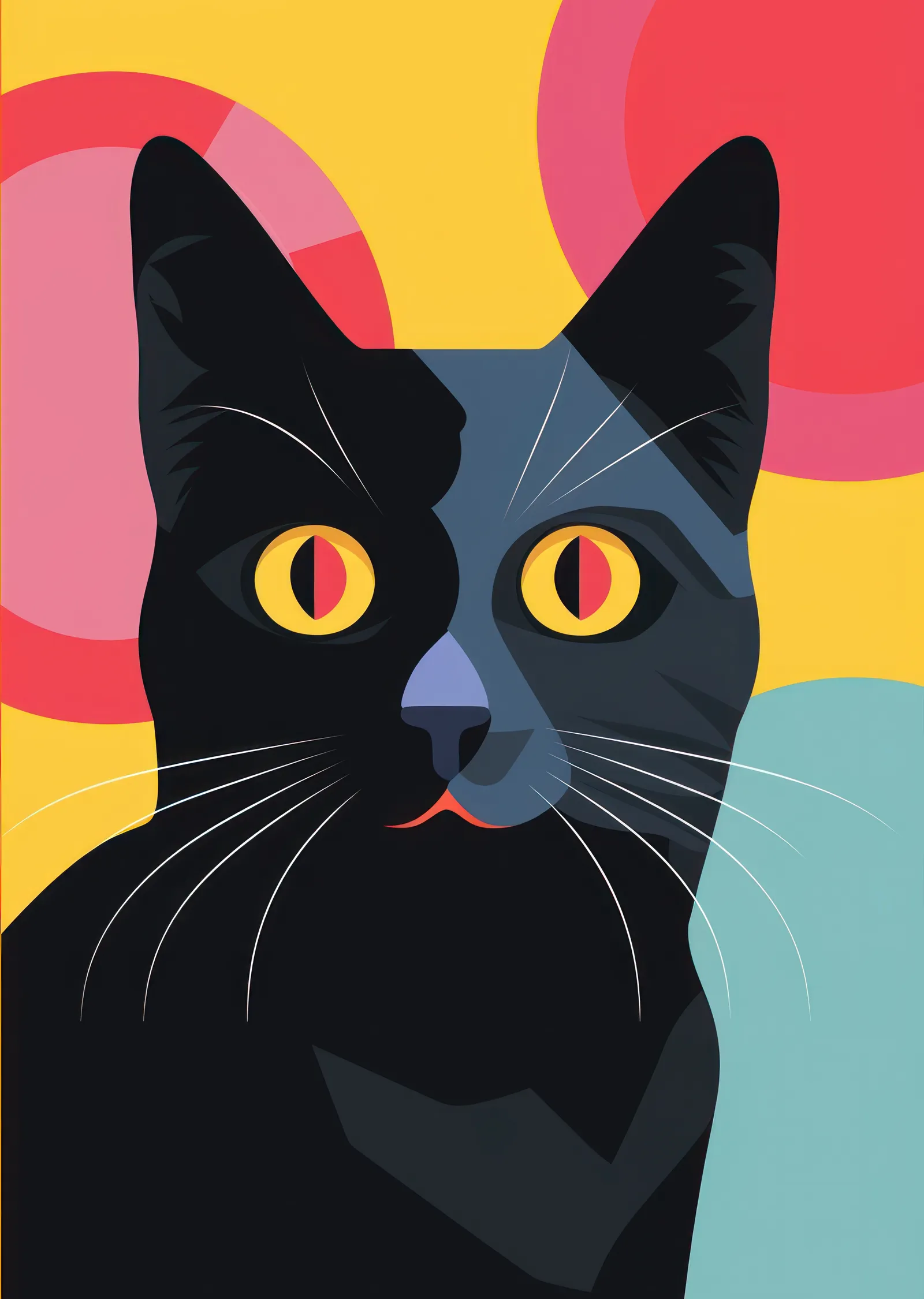 Siyah Kedi: Sarı Gözlü Soyut Portre metal tablo